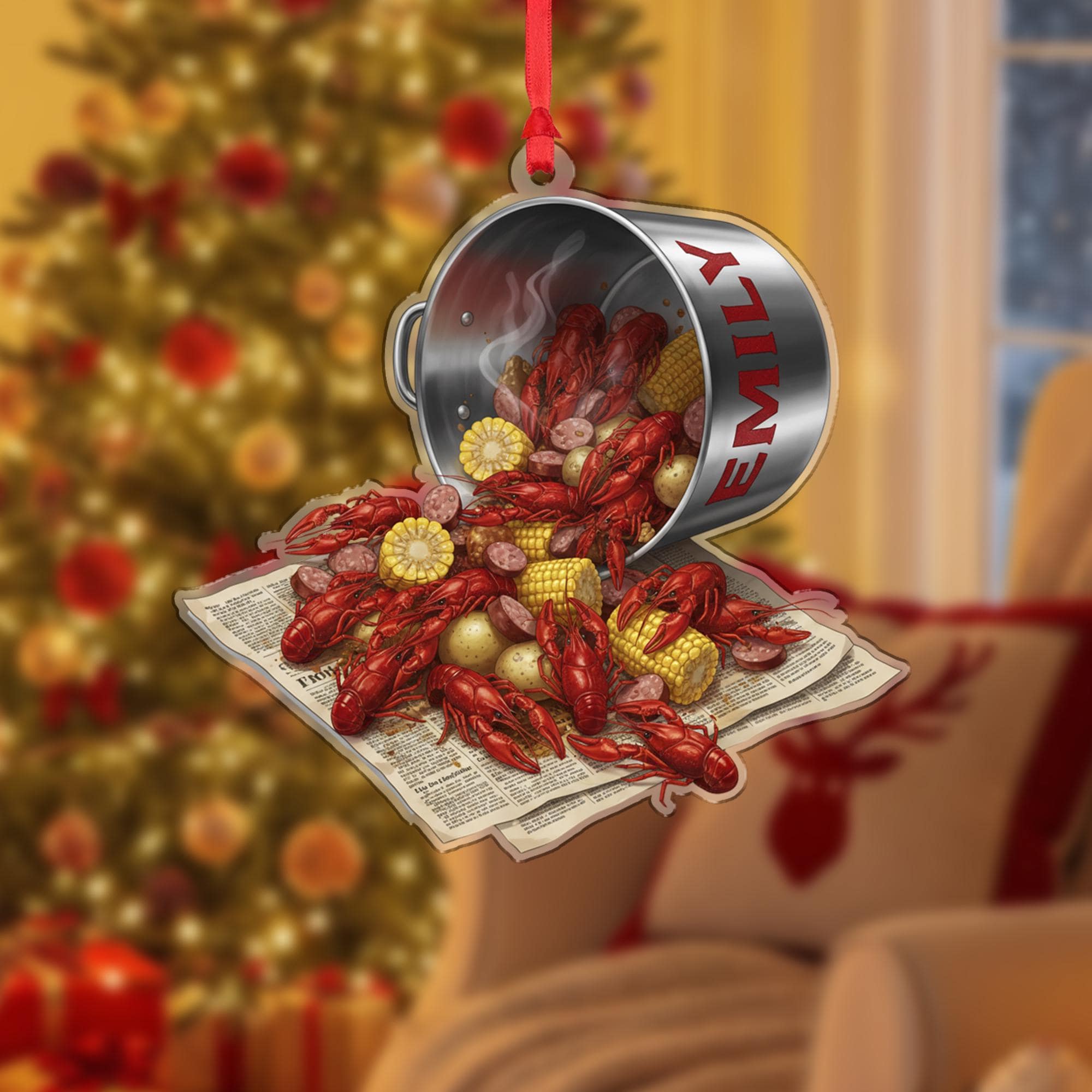Personalized Seafood Boil Ornament: Crawfish Pot Christmas Decor, Southern Kitchen Keepsake image 2