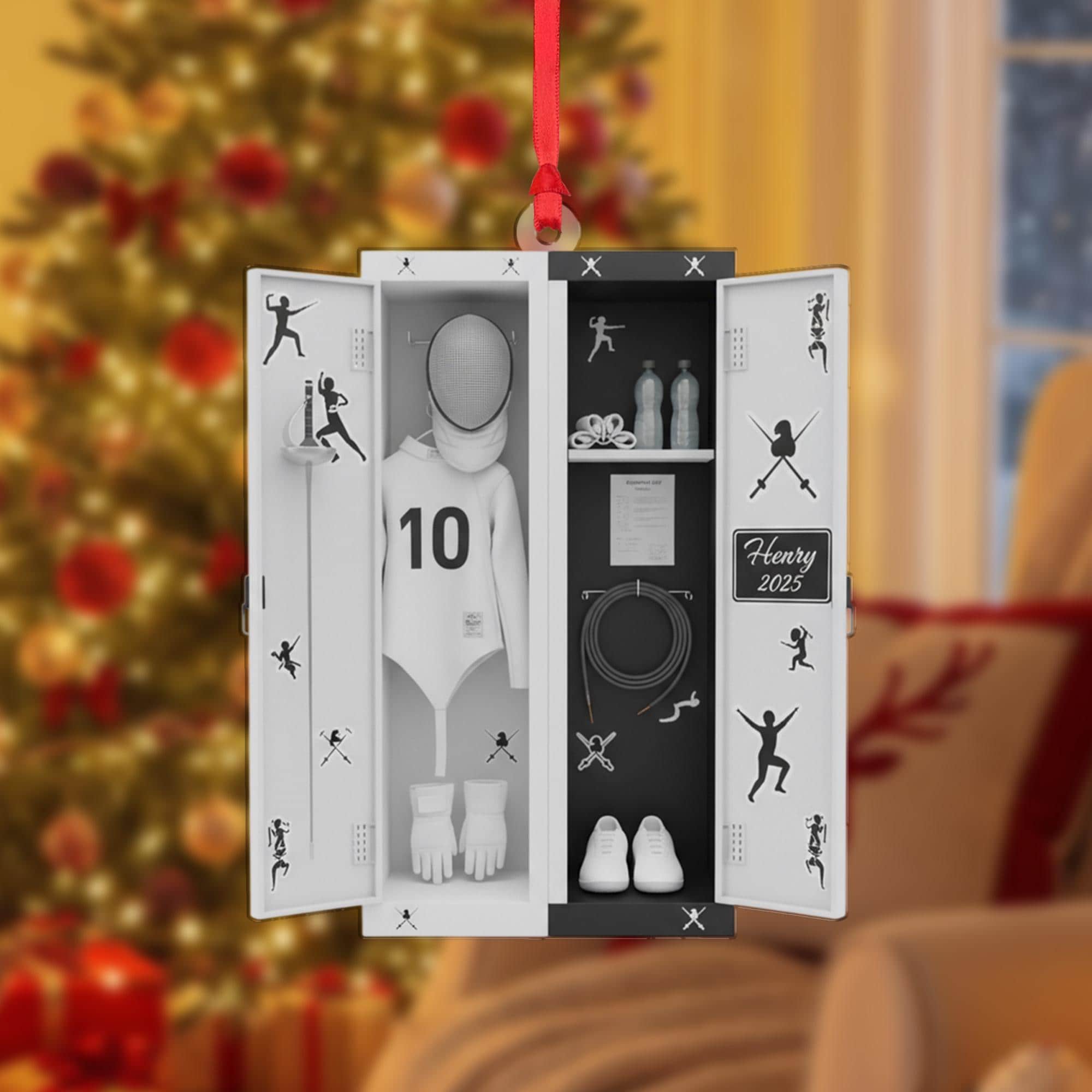 Personalized Fencer Locker Ornament, Fencing Sport Christmas Decor, Custom Name Acrylic Keepsake image 1