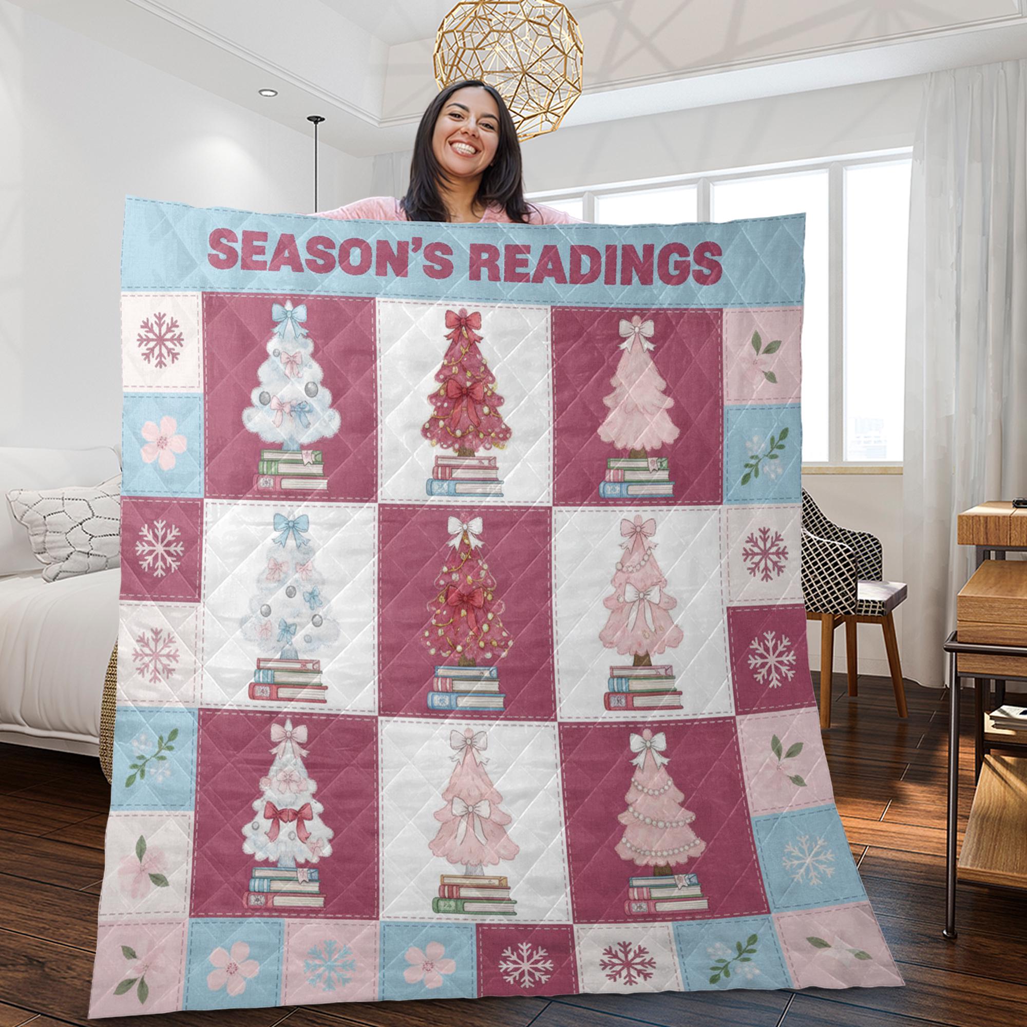 Book Lover Christmas Quilt, Coquette Pink Patchwork Throw image 2