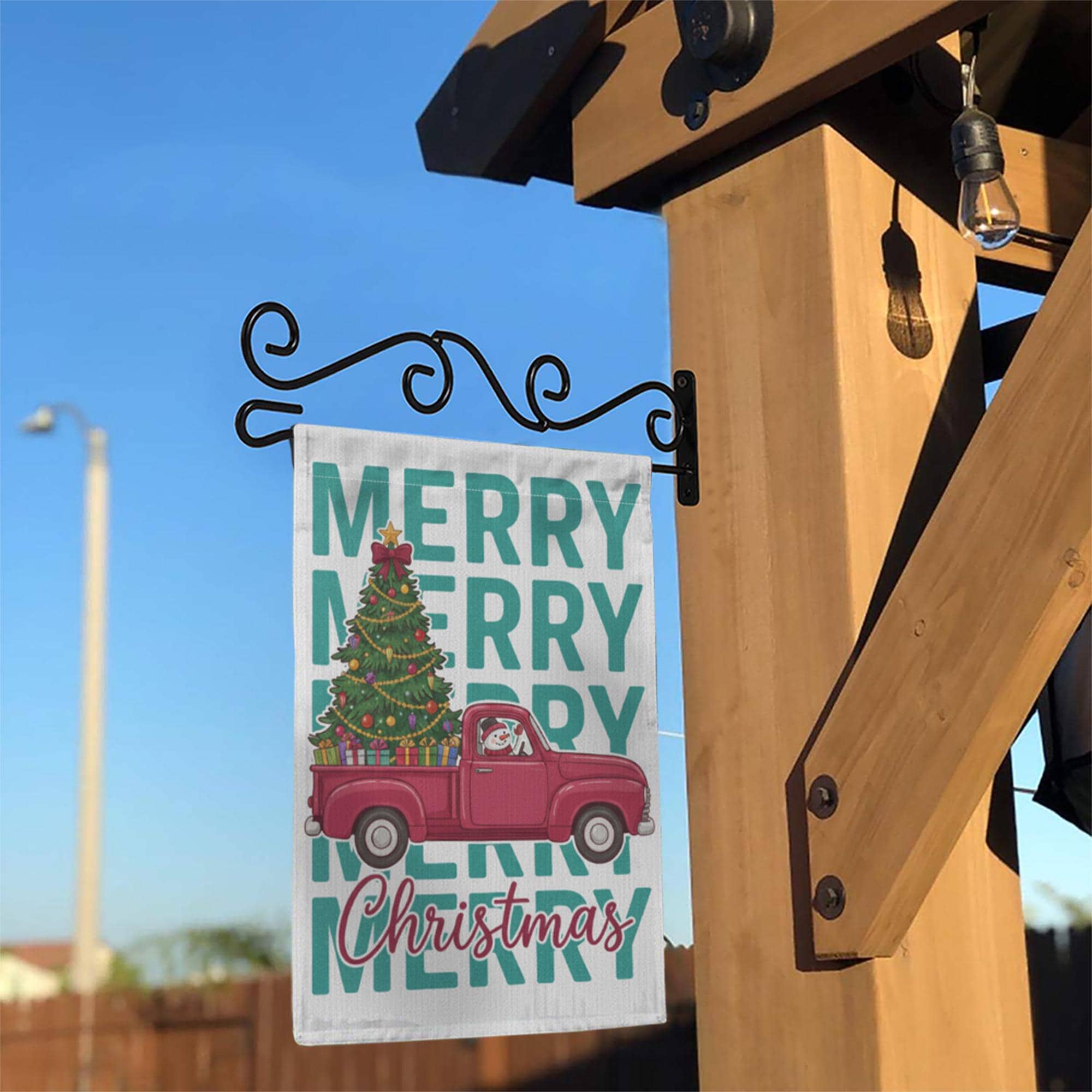 Red Truck Christmas Garden Flag, Vintage Snowman Holiday Decor image 2