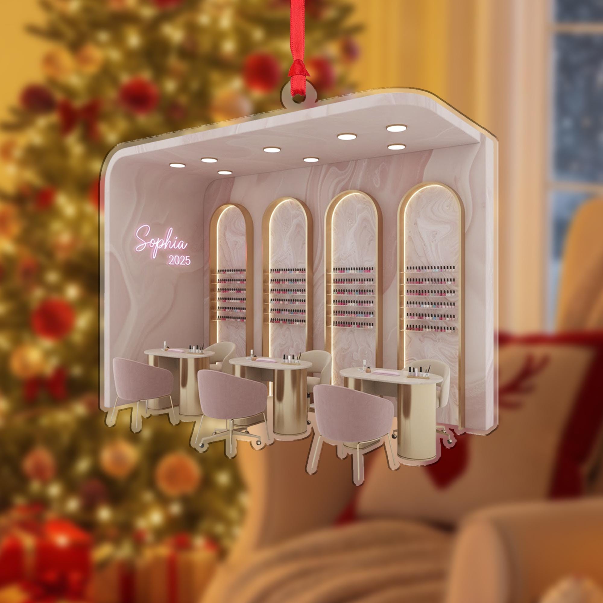 Personalized Nail Salon Ornament, Pink Glam Decor Keepsake, Custom Name 2025, Acrylic Manicurist image 2