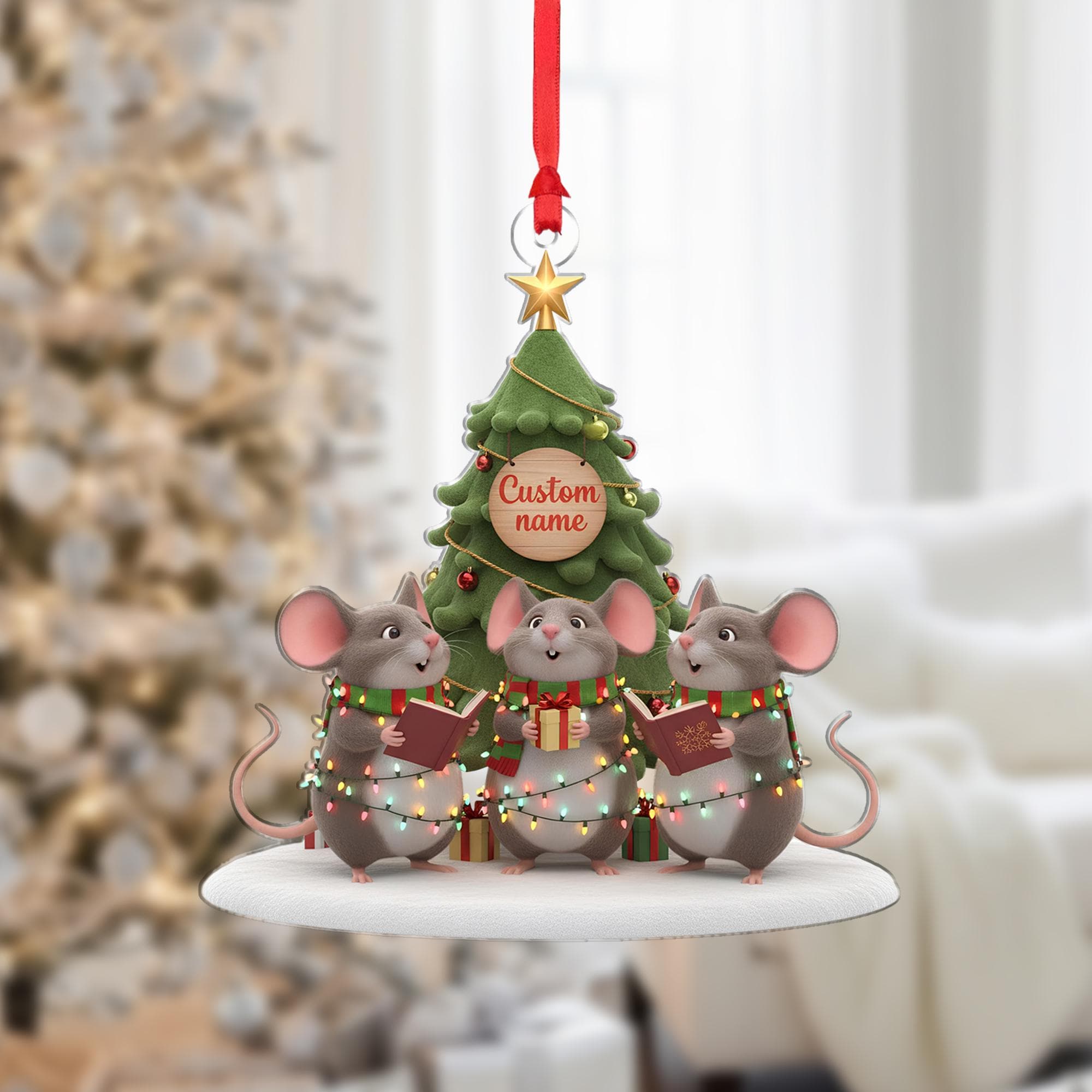 Personalized Mice Ornament, Christmas Carolers Keepsake, Custom Name, Woodland Animal Decor image 2