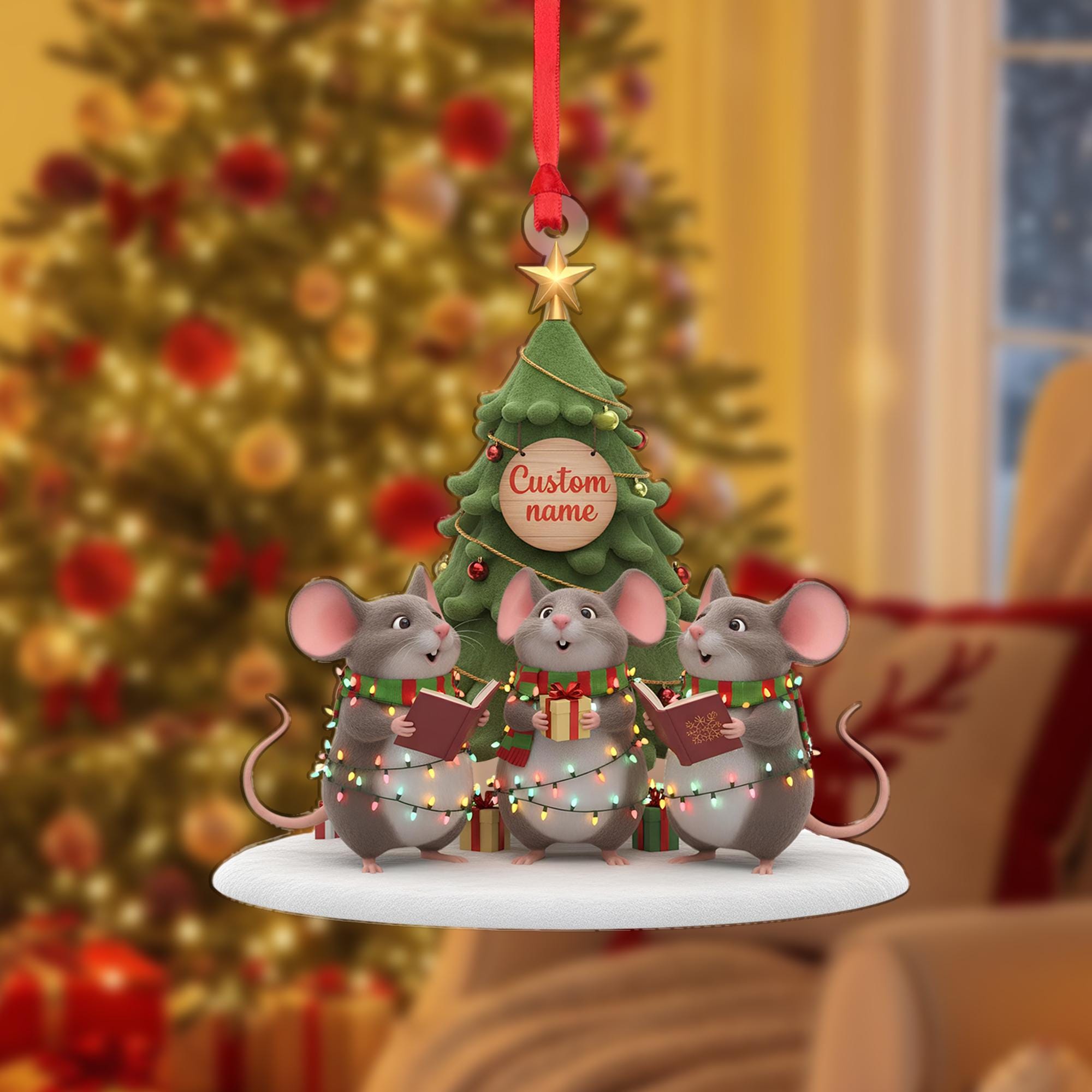 Personalized Mice Ornament, Christmas Carolers Keepsake, Custom Name, Woodland Animal Decor image 1