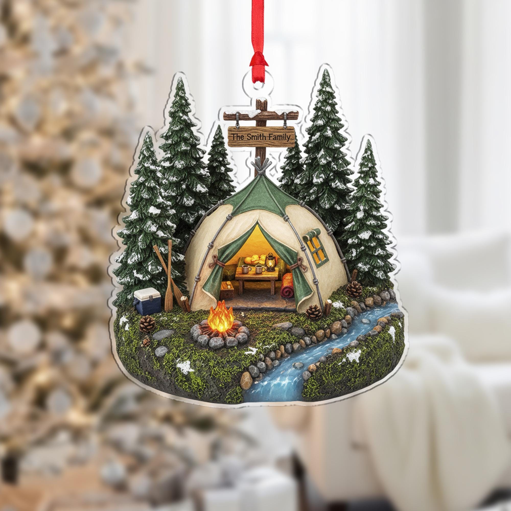 Personalized Camping Ornament with Family Name - Custom Outdoor Gift image 1