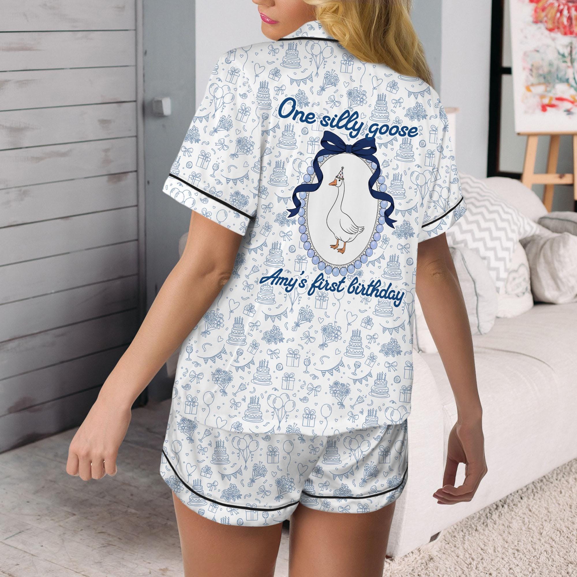 Satin Printed Mama Pajama Set: Silly Goose Daughter First Birthday image 1