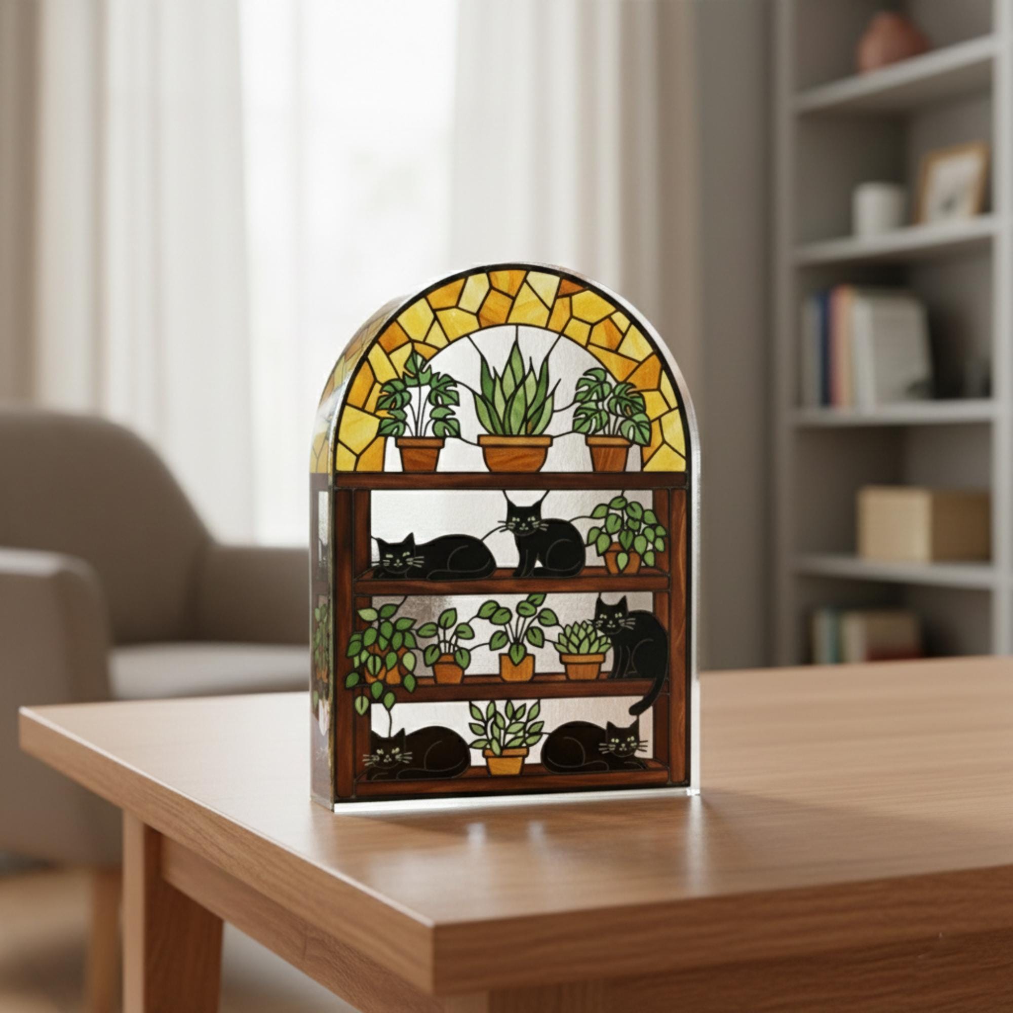 Custom Cat and Plant Acrylic Block: Cat Lover Desk Display image 2