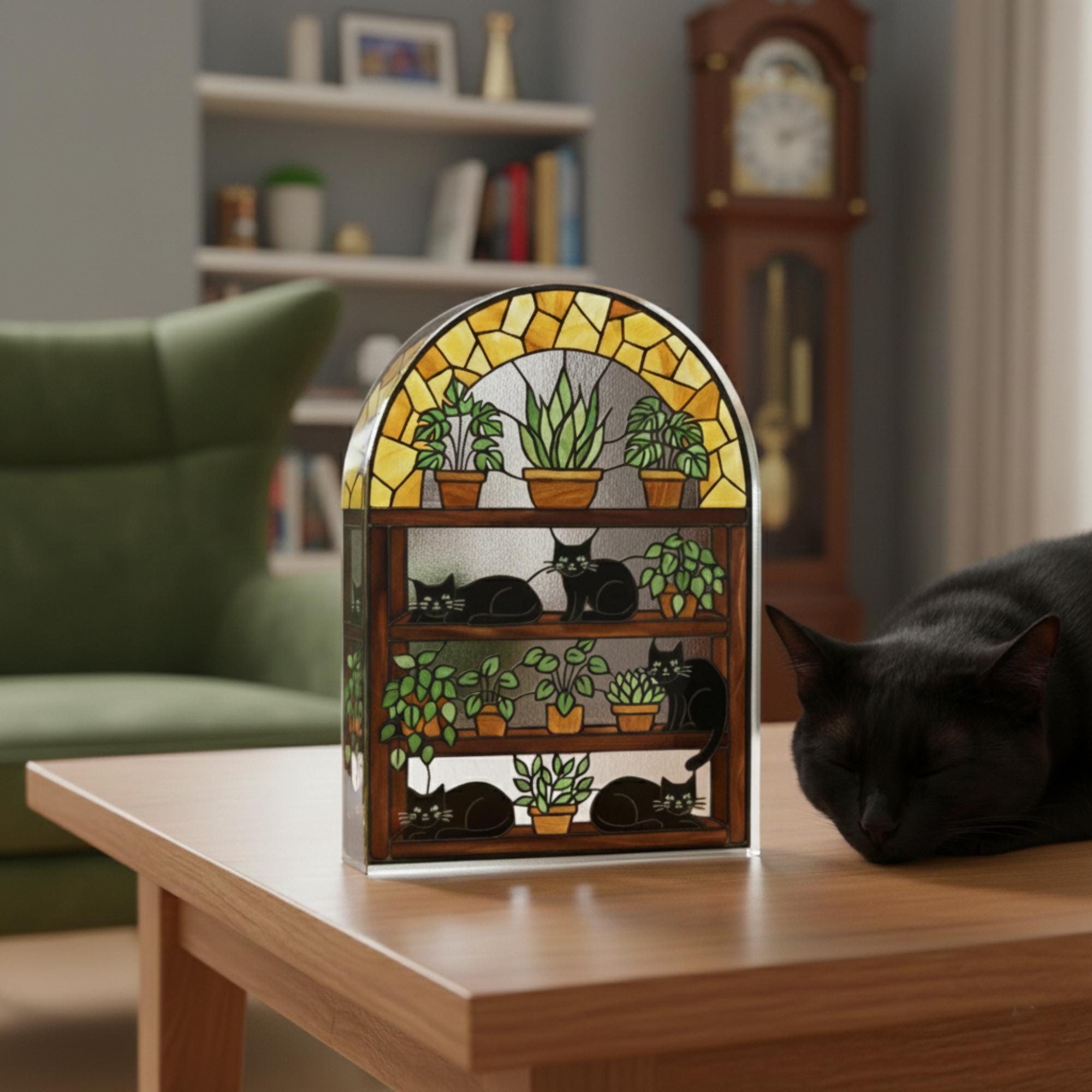Custom Cat and Plant Acrylic Block: Cat Lover Desk Display image 1