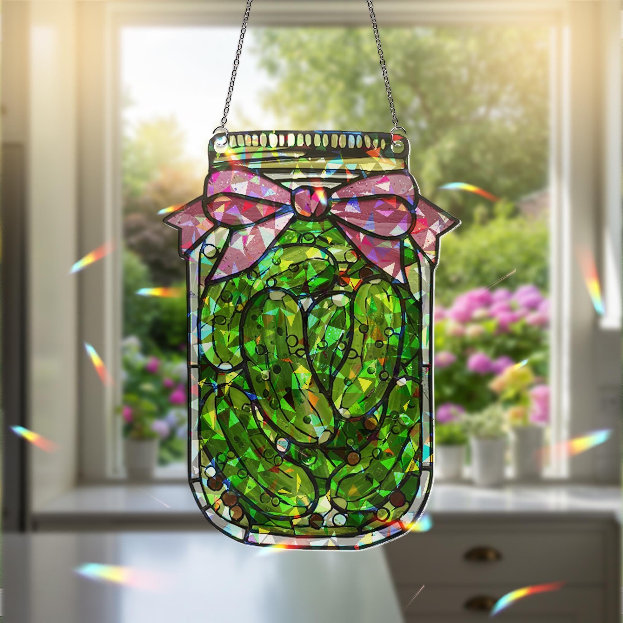 Pickle Jar Holographic Suncatcher: Funny Kitchen Window Decor image 2