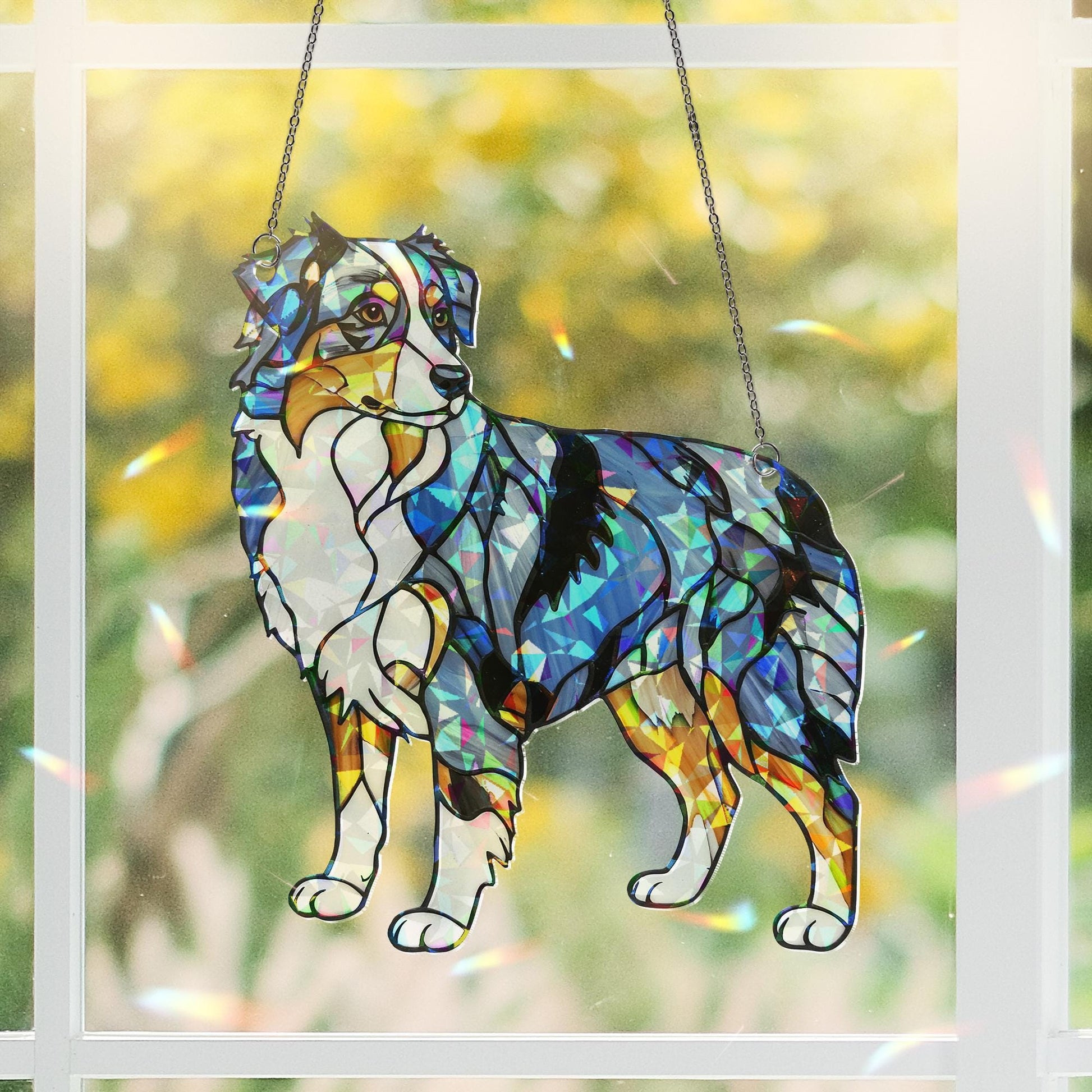 Australian Shepherd Suncatcher: Holographic Acrylic Window Decor image 1
