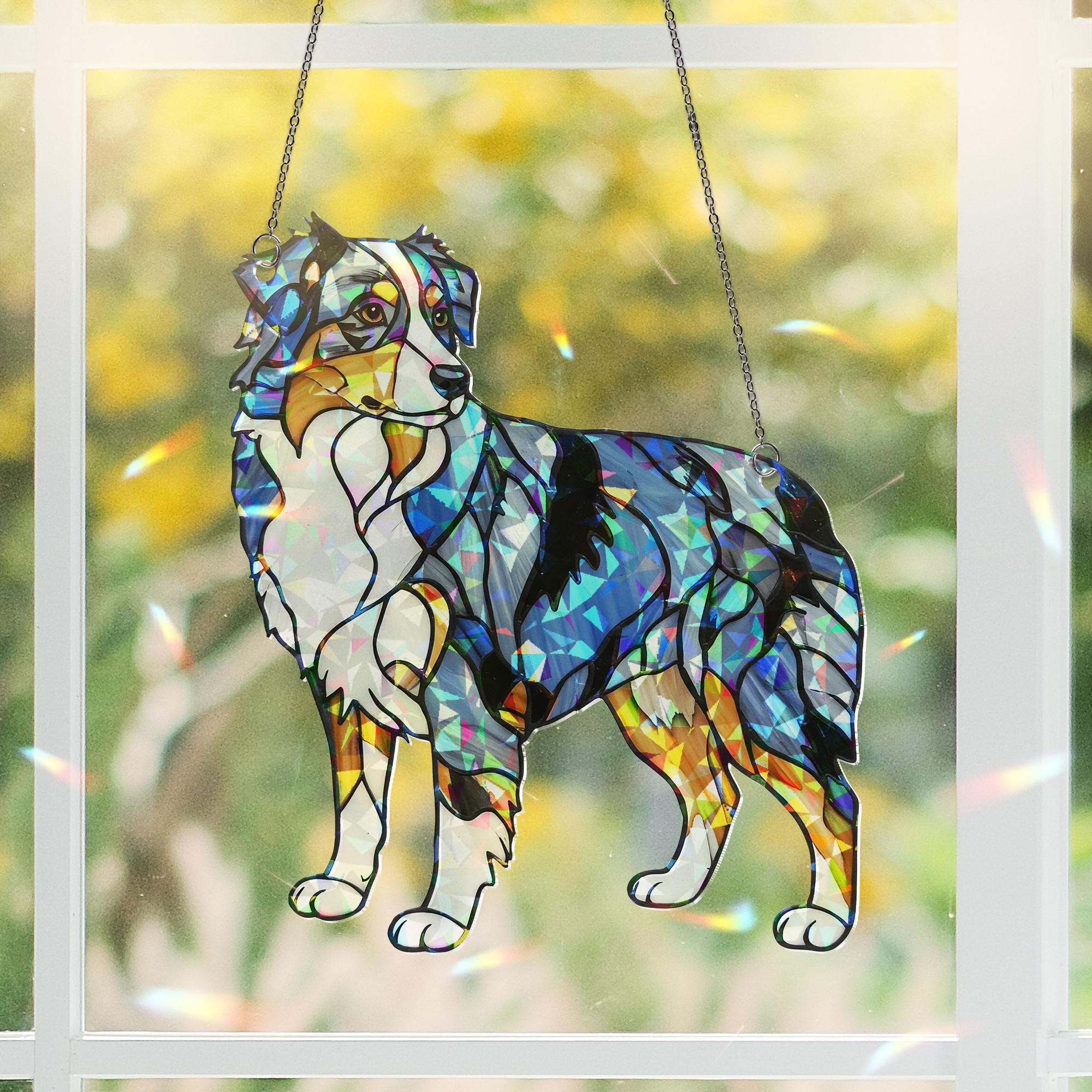 Australian Shepherd Suncatcher: Holographic Acrylic Window Decor image 1