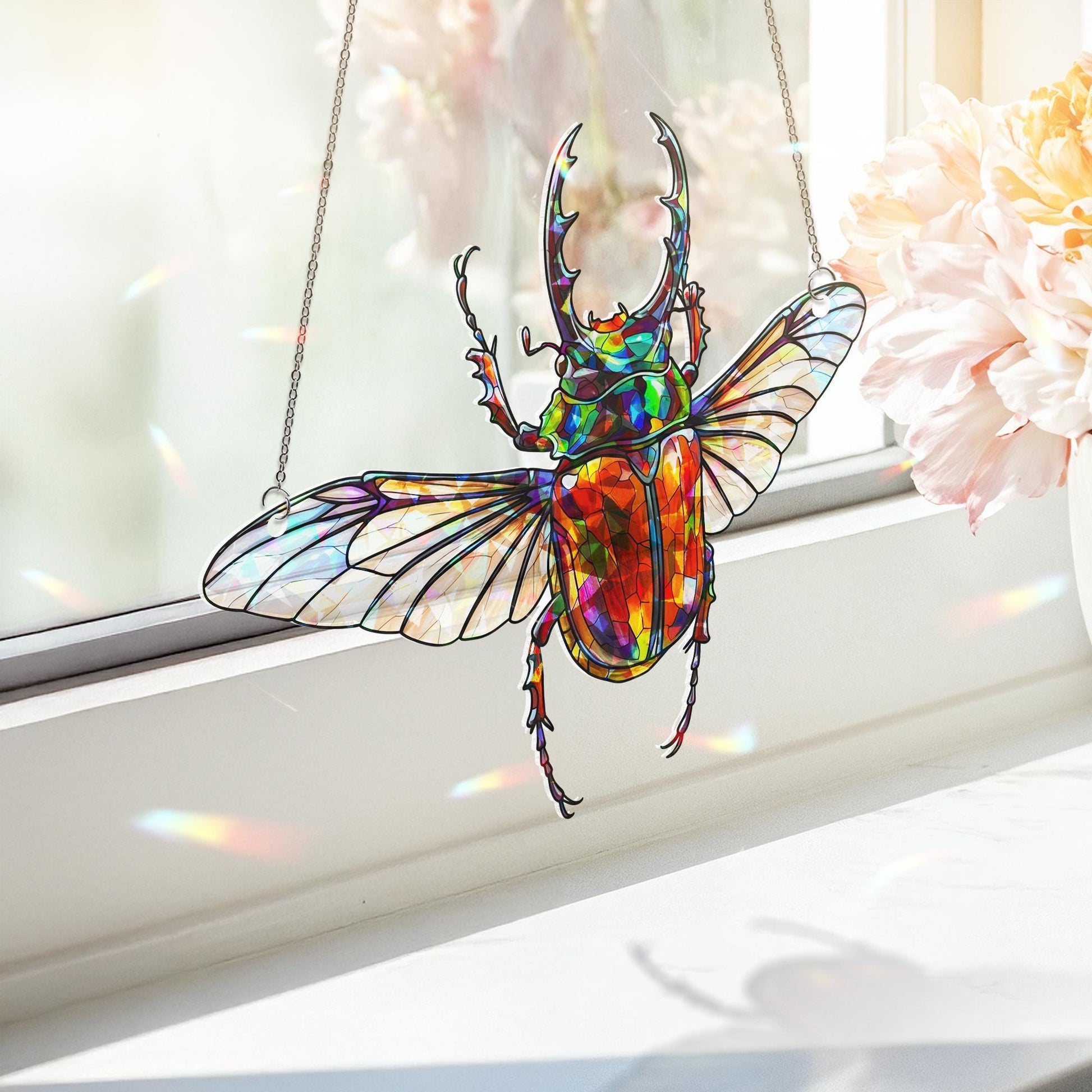 Atlas Beetle Holographic Suncatcher: Gothic Insect Window Art image 2