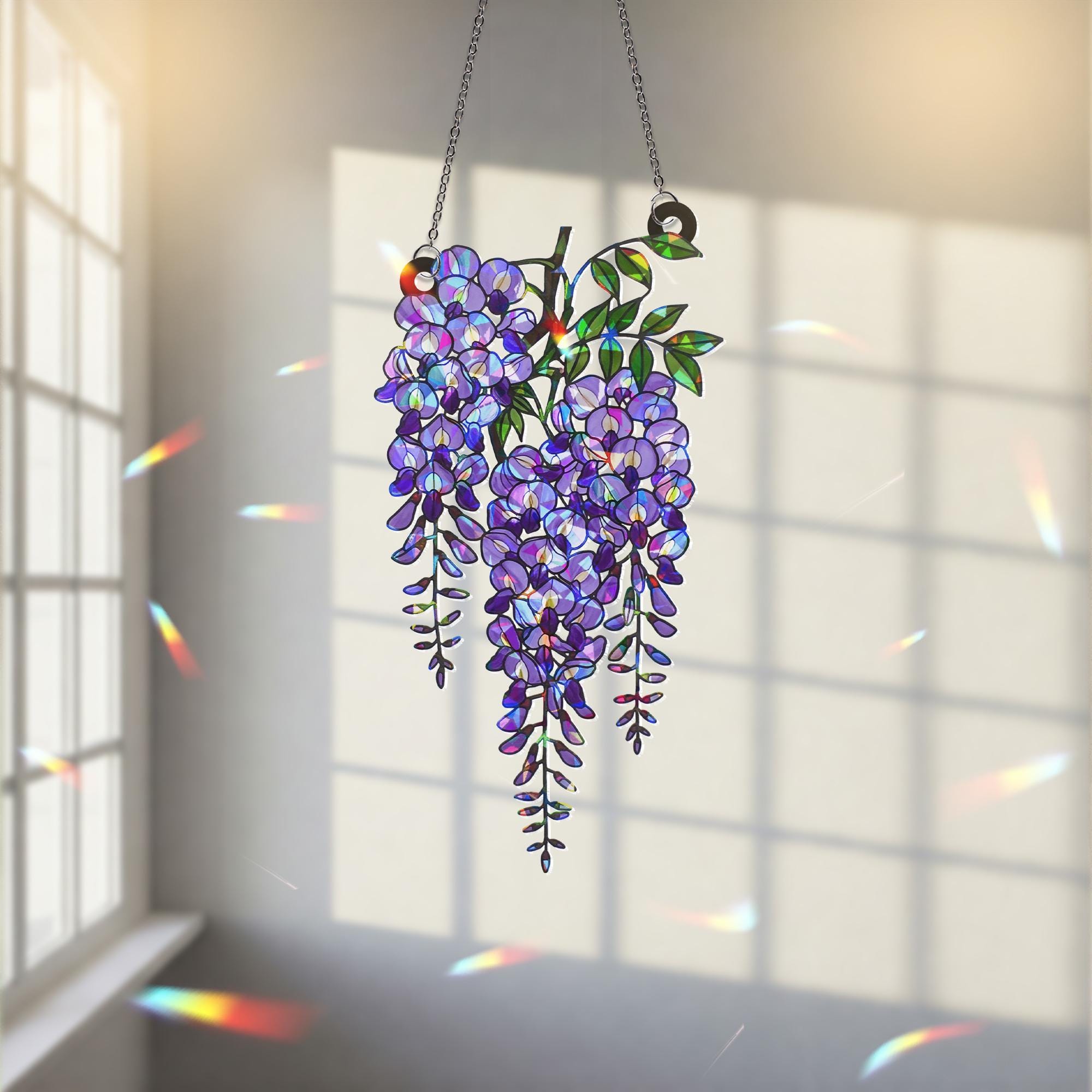 Wisteria Holographic Suncatcher | Purple Acrylic Window Hanging Decor image 2