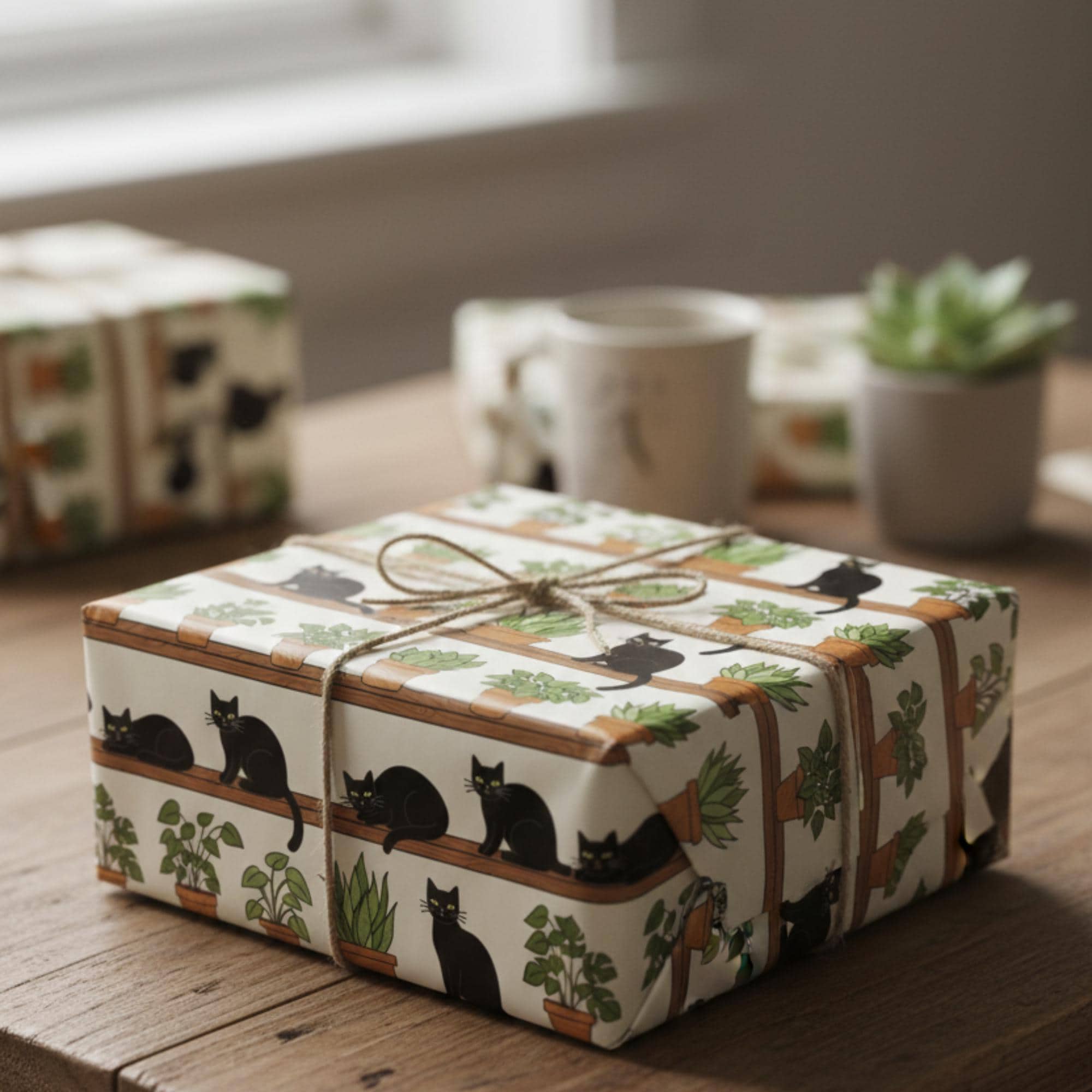 Cat and Plant Wrapping Paper: Black Cat Botanical Rolls image 2