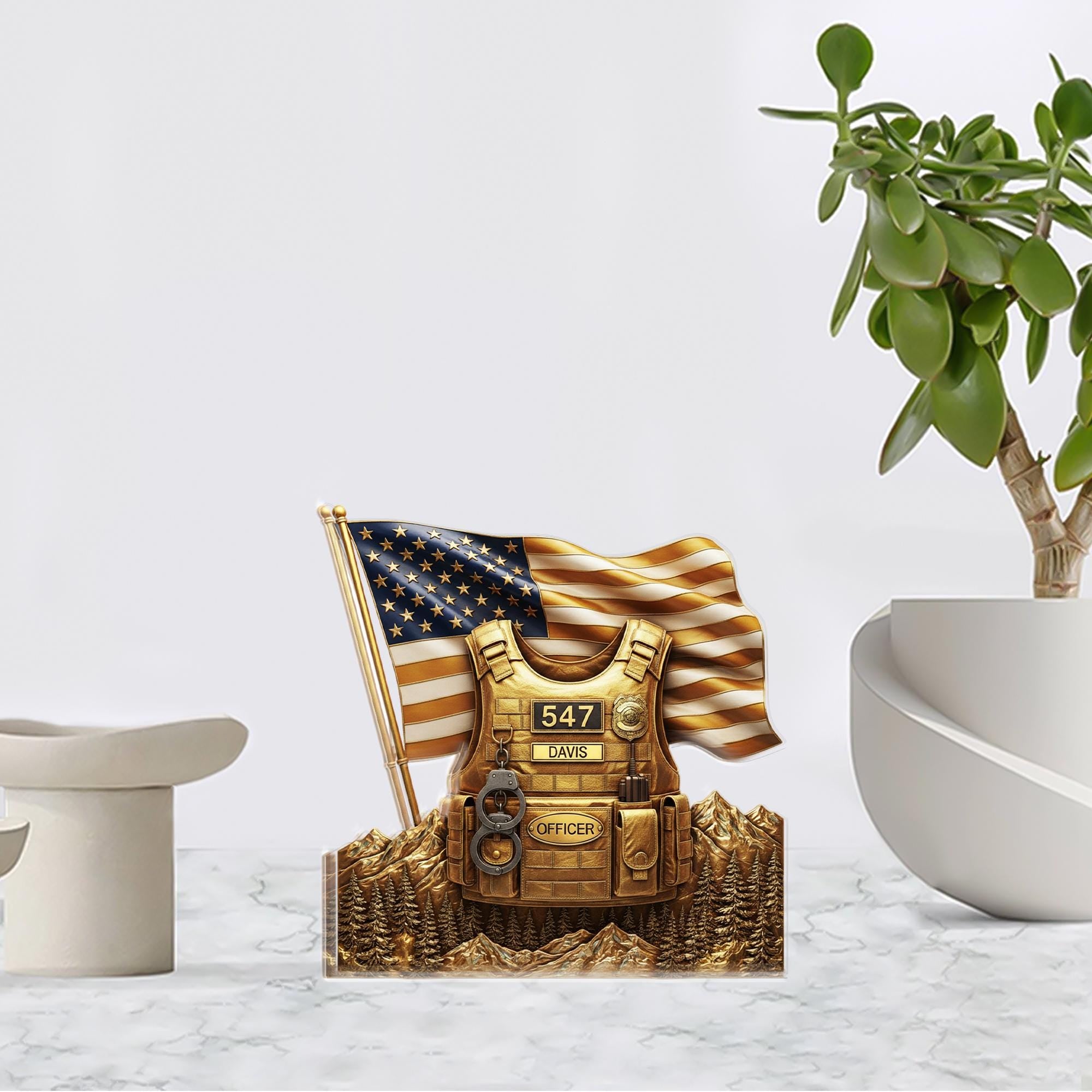 Personalized Police Vest Acrylic Block, Badge Number Name Plaque, Law Enforement Officer Decor image 2