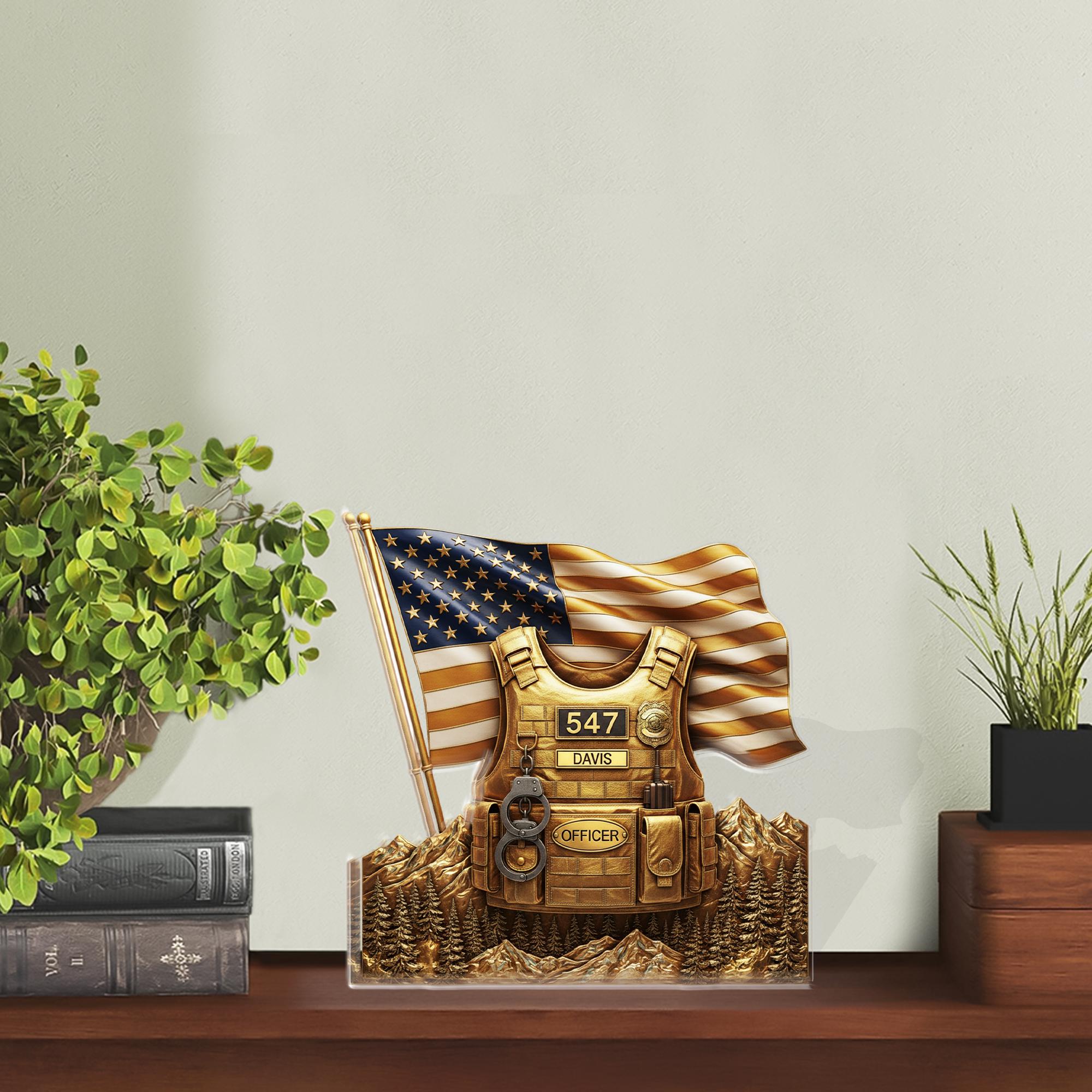 Personalized Police Vest Acrylic Block, Badge Number Name Plaque, Law Enforement Officer Decor image 1