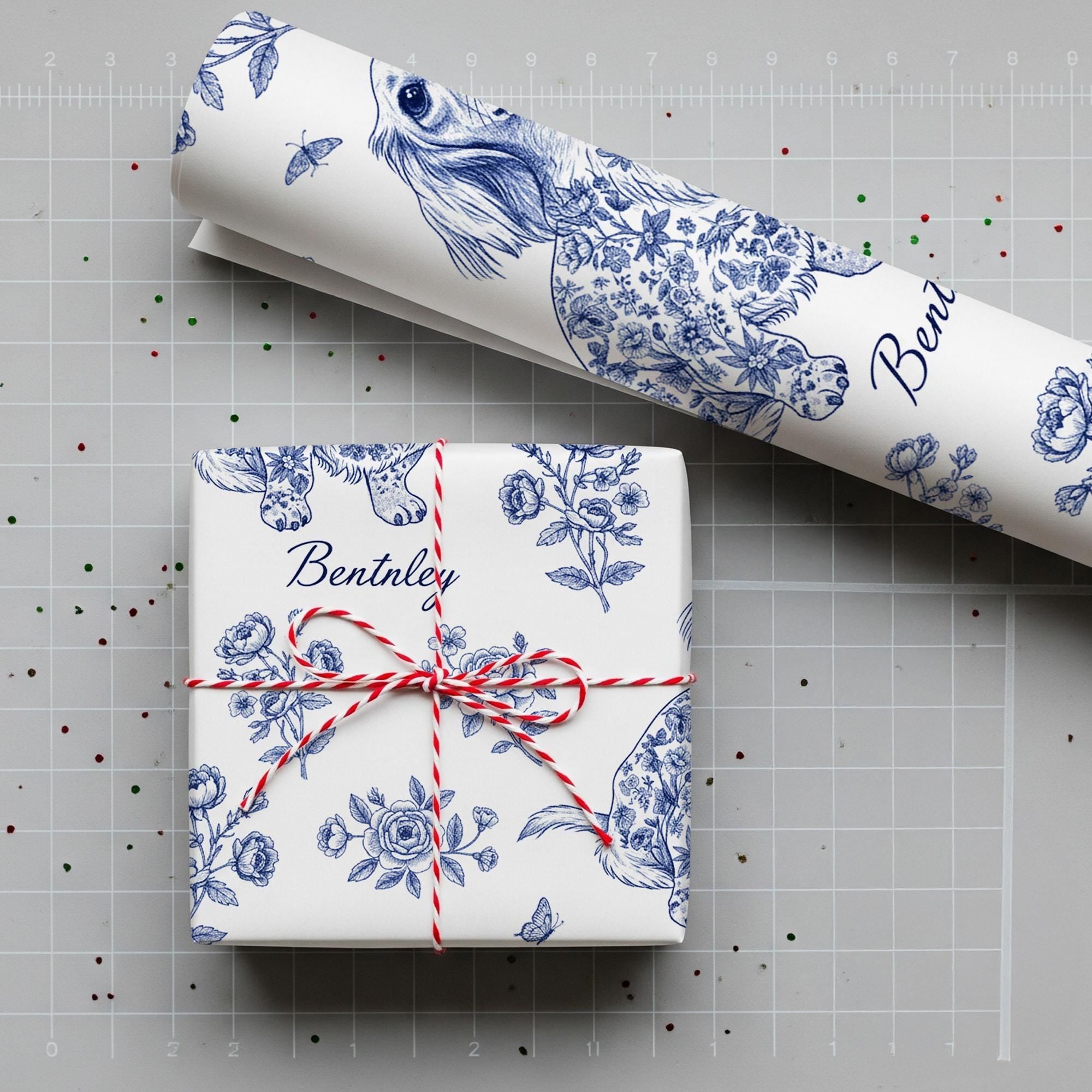 Custom Pet Wrapping Paper Roll, Blue Toile de Jouy Dog Pattern, Pet Lovers Gift image 2
