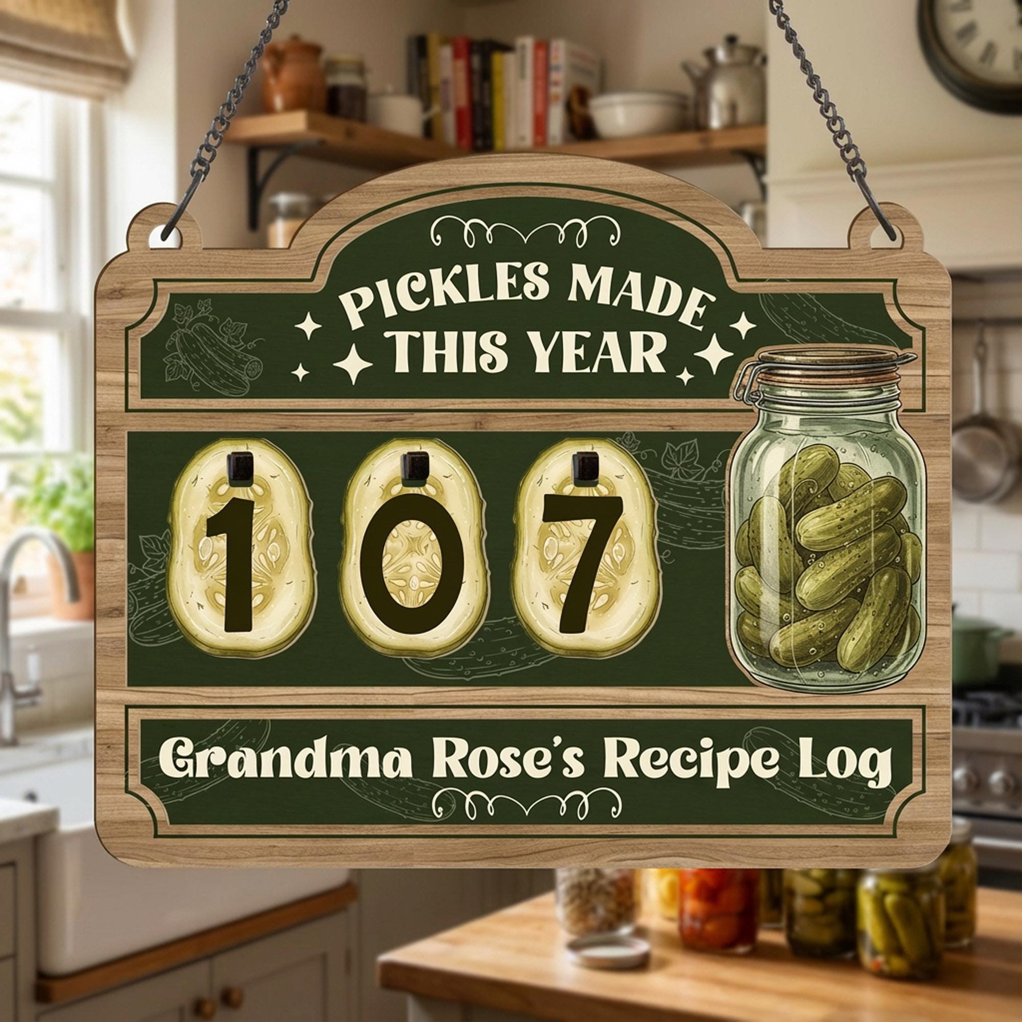 Personalized Wood Counter: Canning Recipe Tracker, Kitchen Hanging Log Sign image 1