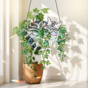 American Shorthair Cat Sleeping in Ivy Hologram Acrylic Window Hanging image 1