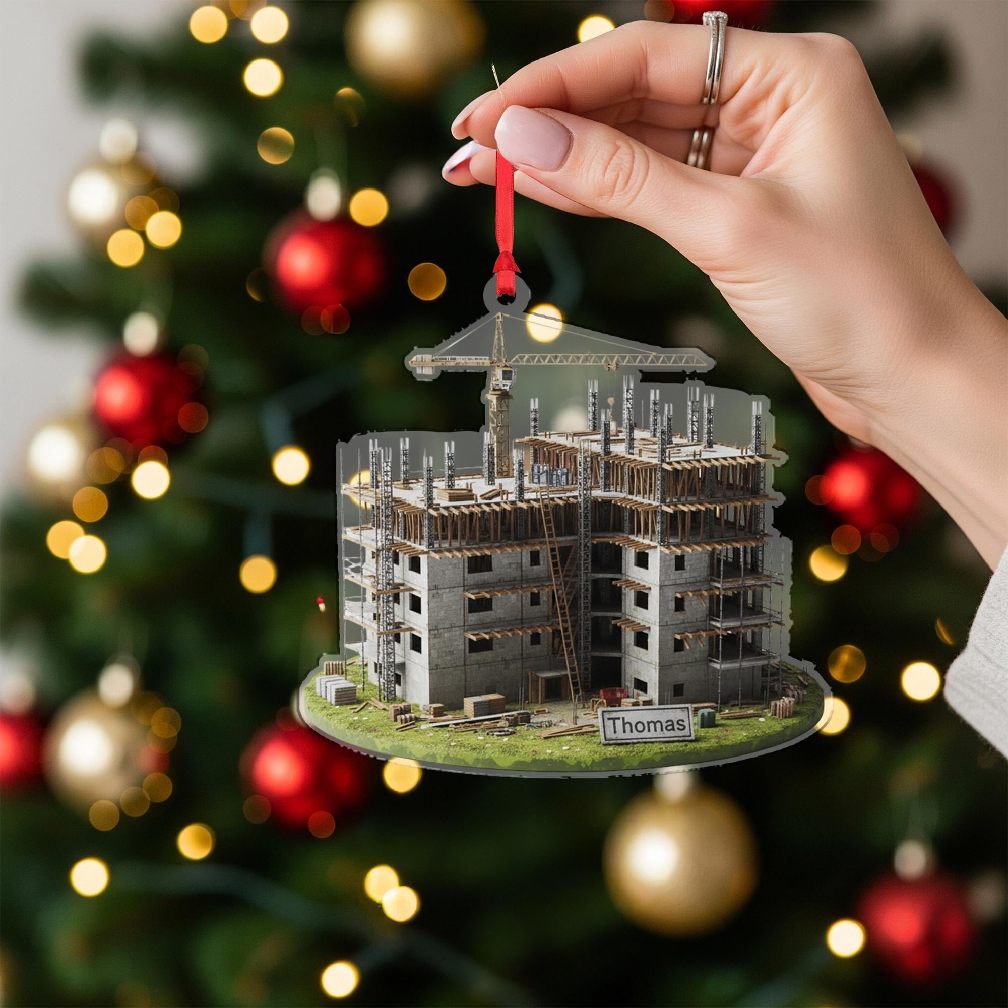 Personalized Construction Site Acrylic Ornament: Custom Builder Engineer Gift image 2