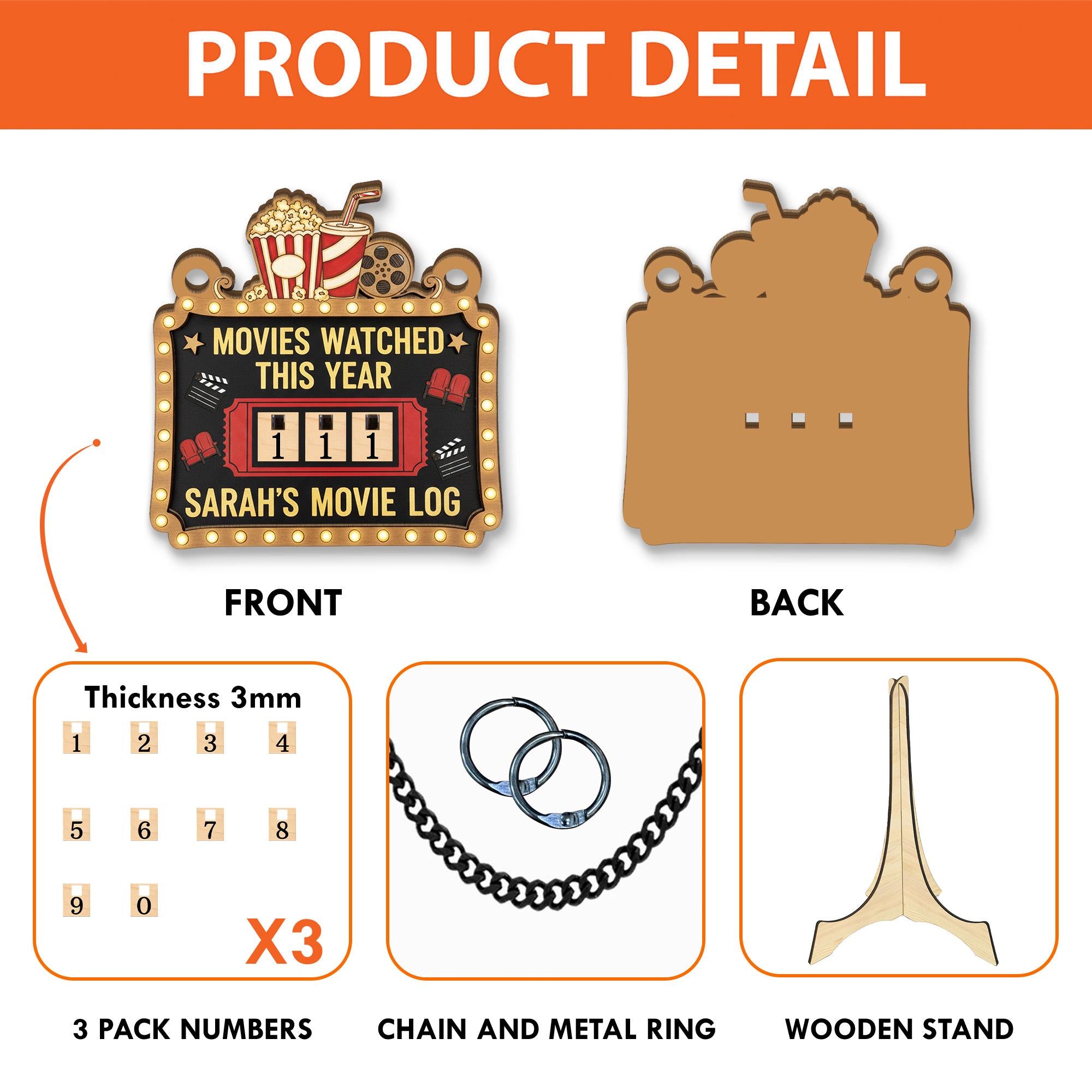 Wood Movie Tracker, Movie Log Display Board, Film Count 2025 Decor image 4