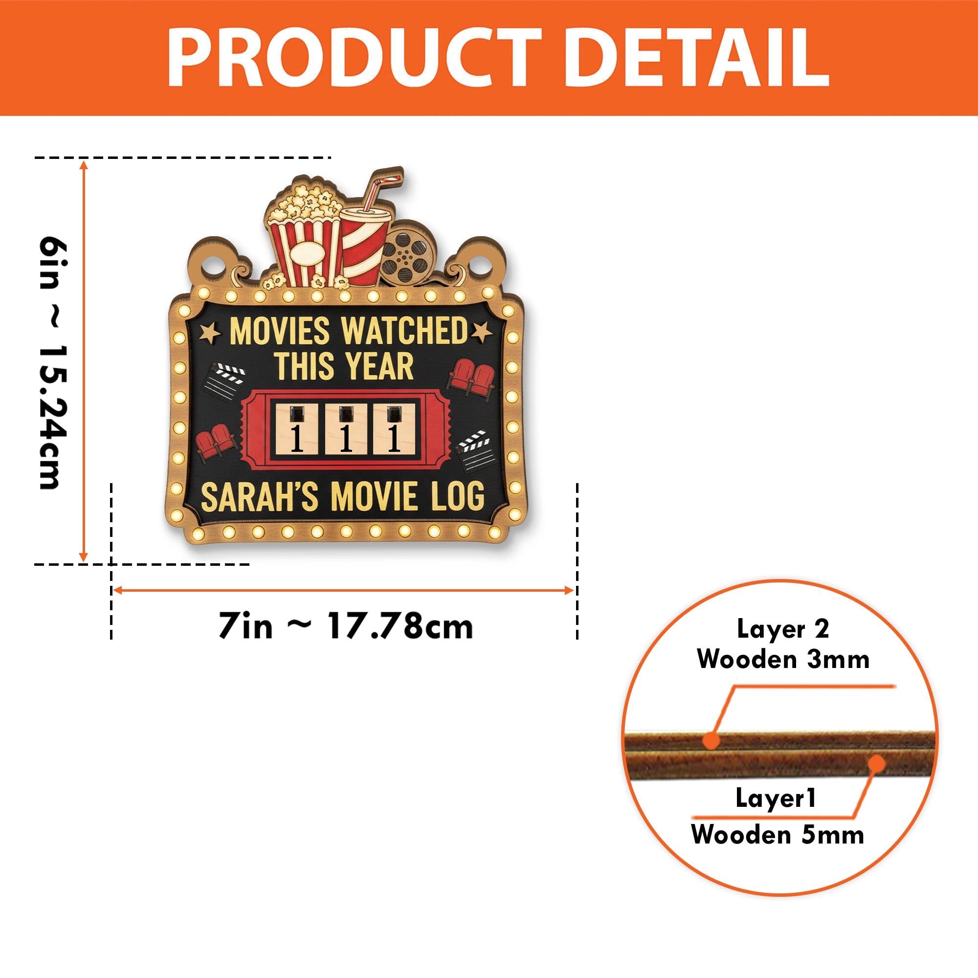 Wood Movie Tracker, Movie Log Display Board, Film Count 2025 Decor image 5