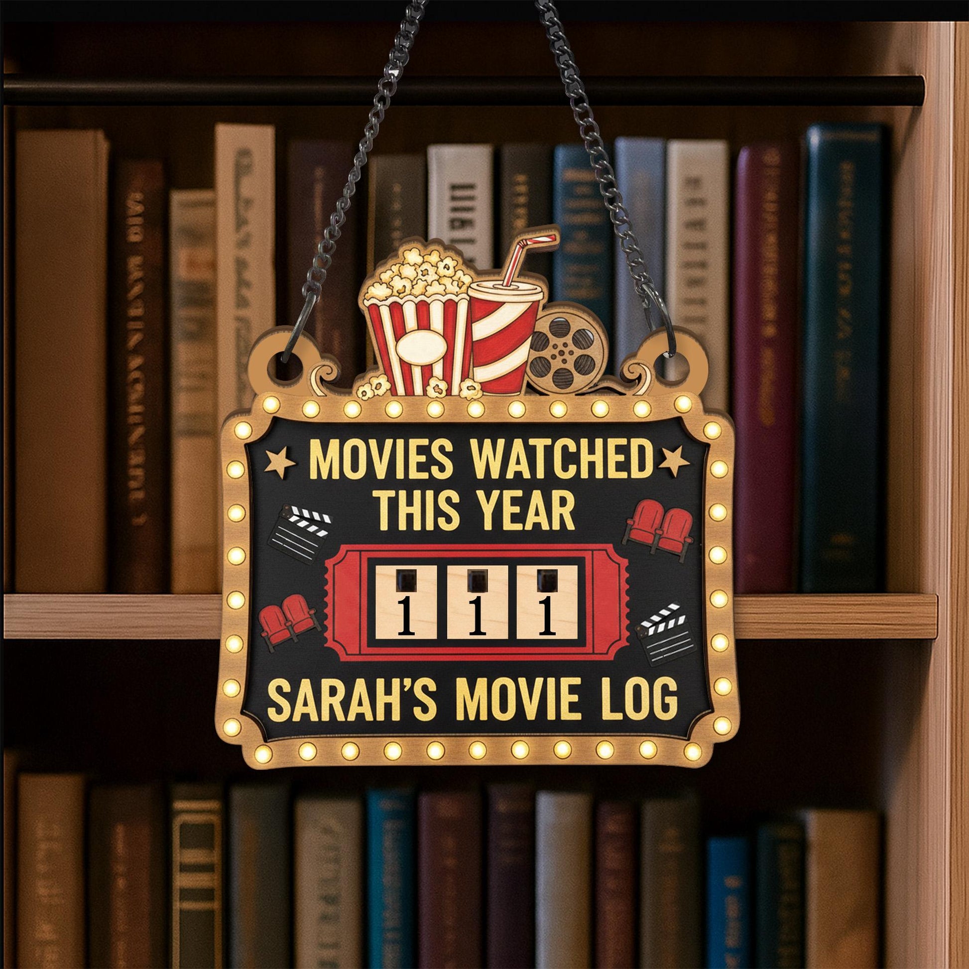 Wood Movie Tracker, Movie Log Display Board, Film Count 2025 Decor image 3