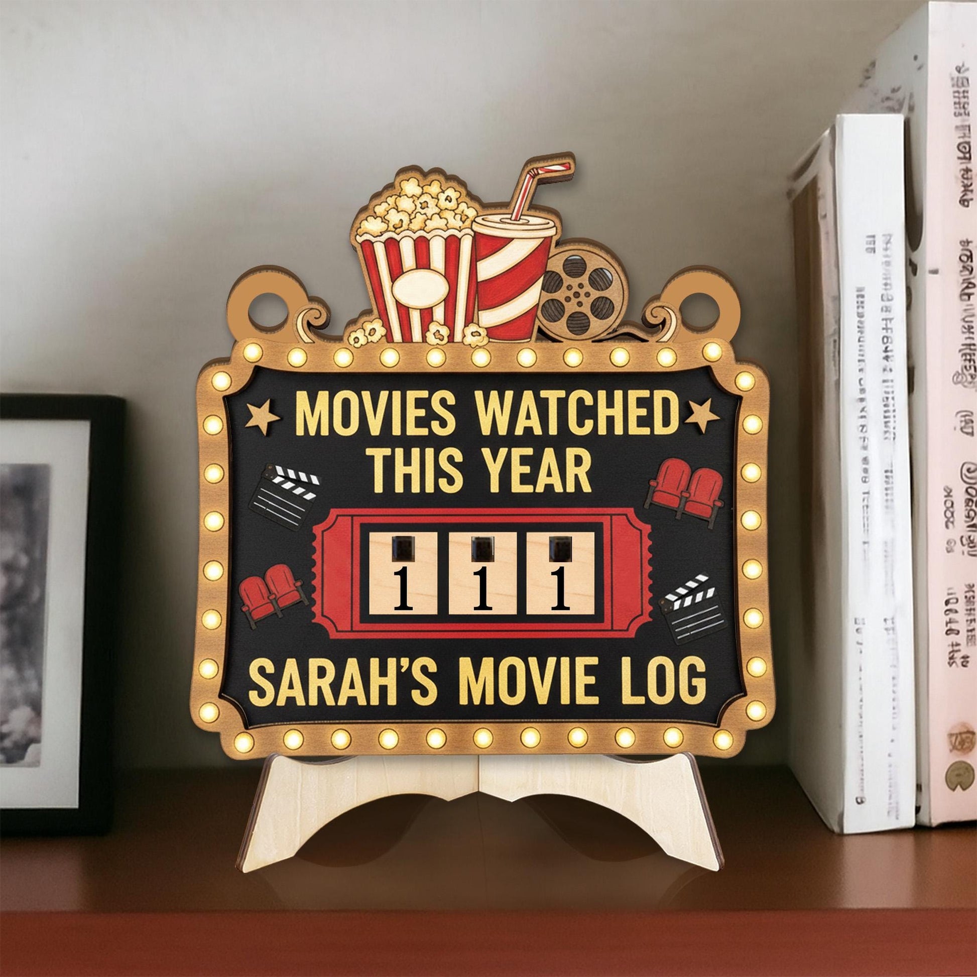 Wood Movie Tracker, Movie Log Display Board, Film Count 2025 Decor image 2