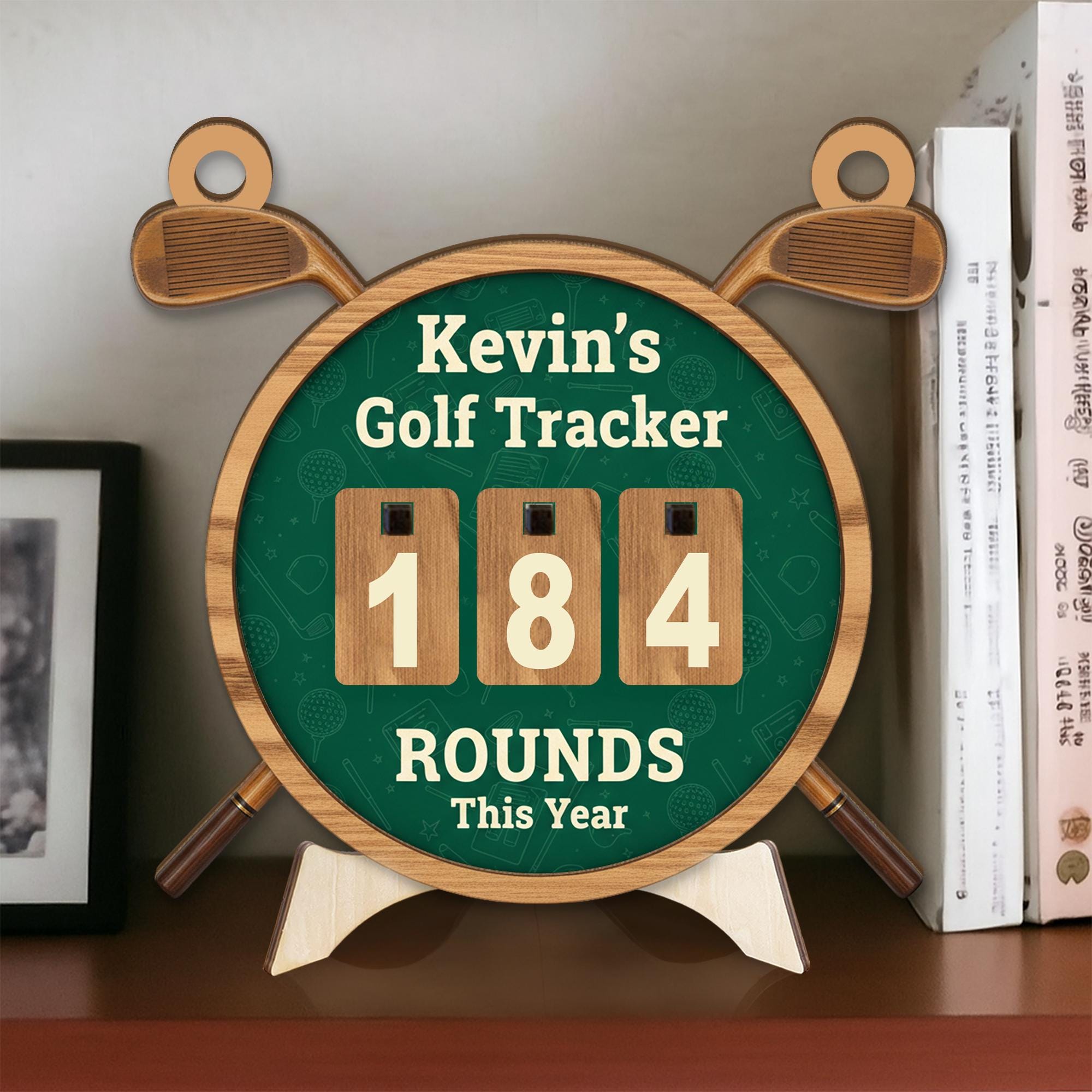 Personalized Golf Tracker Sign with Round Counter and Wooden Score Display image 1