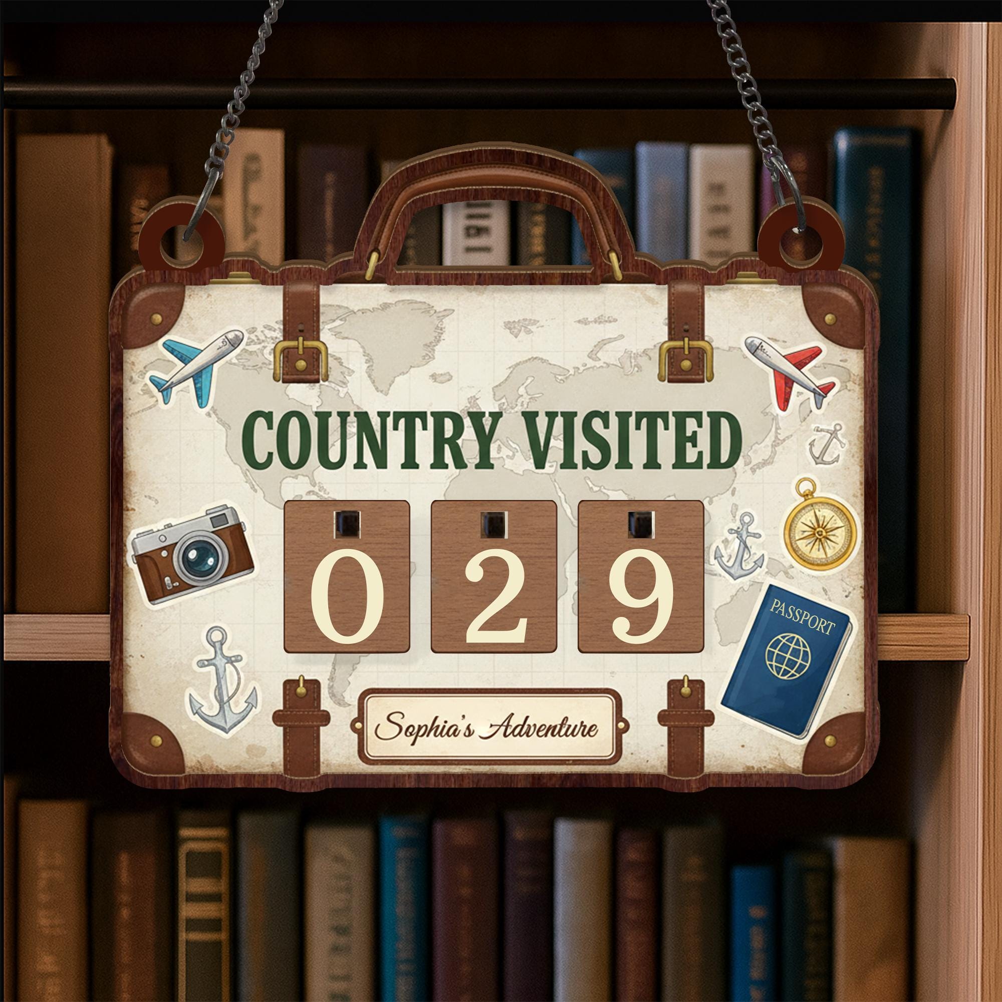 Personalized Travel Tracker Sign with Country Counter and Suitcase Map Design image 2