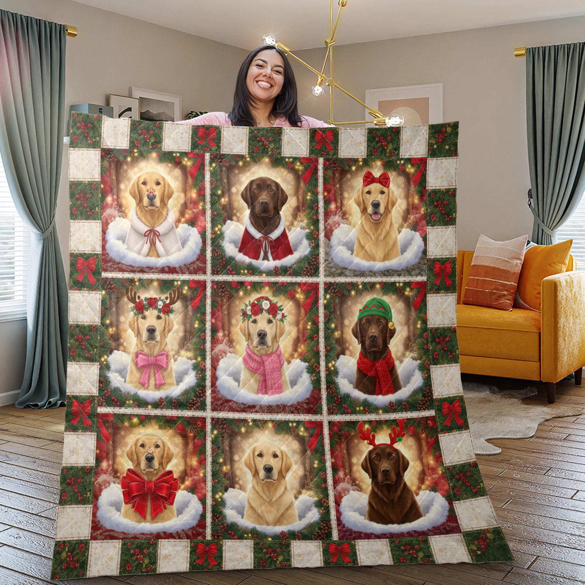 Quilted Blanket: Christmas Decor, Labrador Retriever, Holiday Patchwork image 2