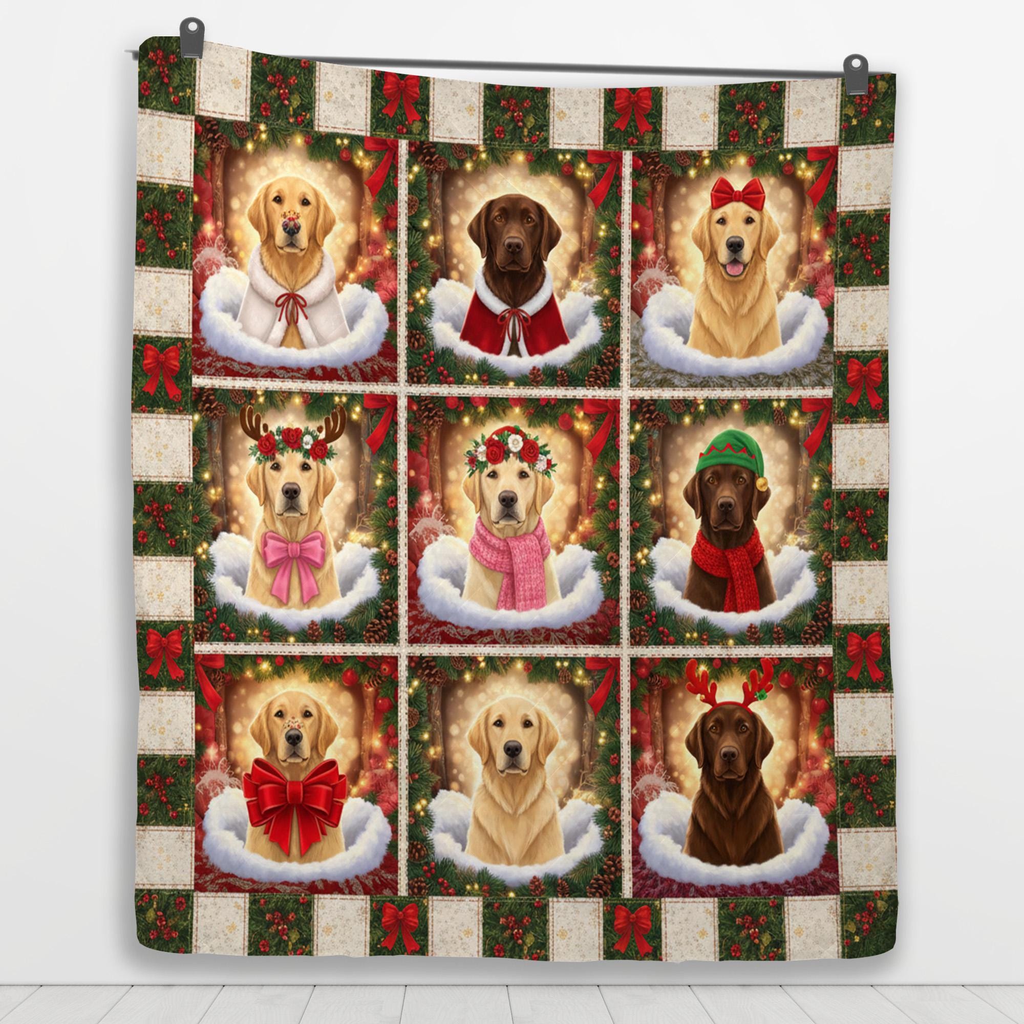 Quilted Blanket: Christmas Decor, Labrador Retriever, Holiday Patchwork image 5