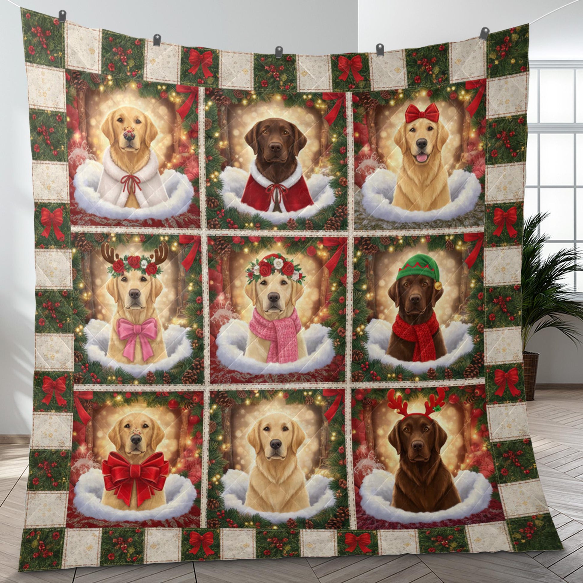Quilted Blanket: Christmas Decor, Labrador Retriever, Holiday Patchwork image 6
