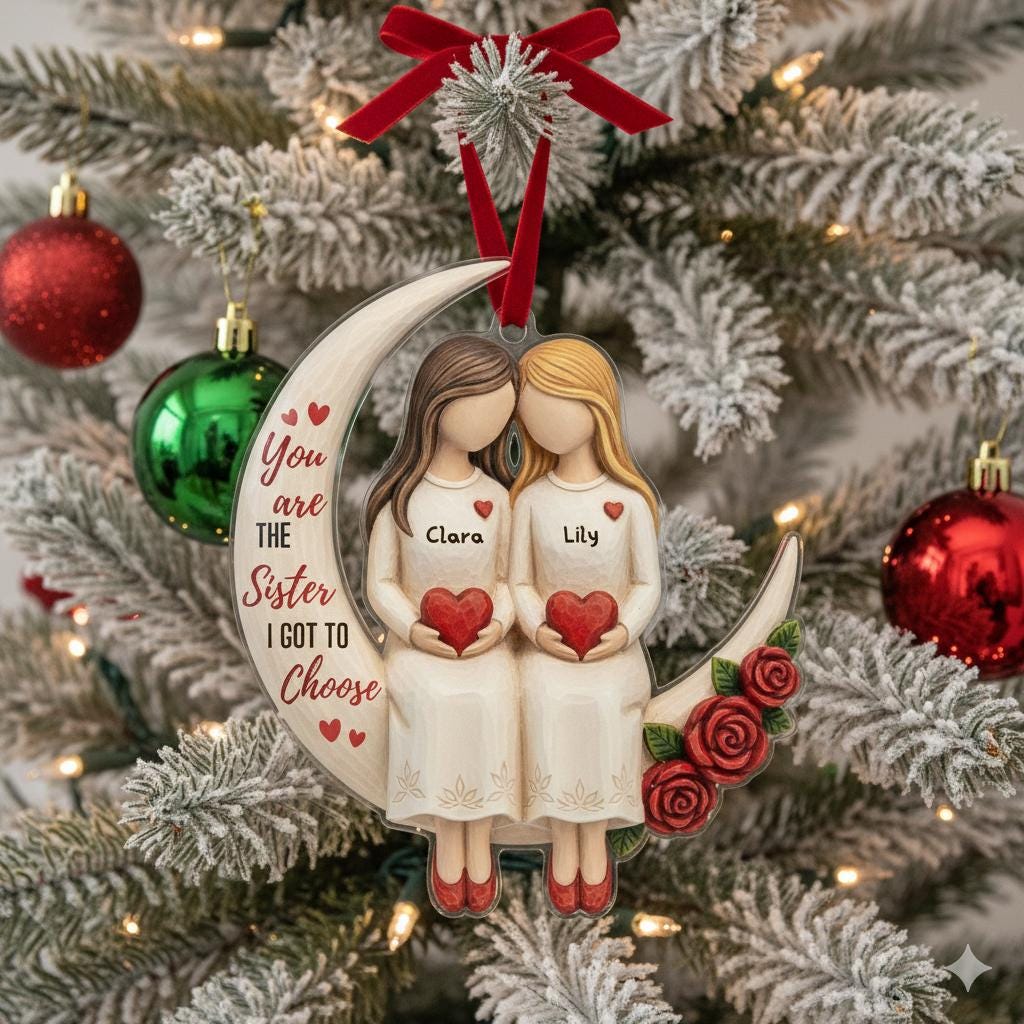 Custom Sister Ornament, Personalized Name Bestie Gift, Friends Ornament Moon Design image 2