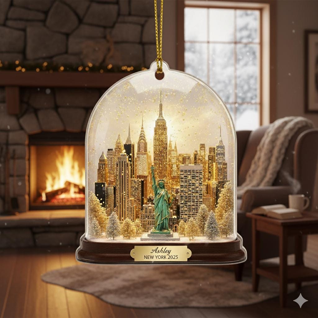 Custom New York Ornament, Travel Keepsake City Ornament, Skyline Statue of Liberty Decor image 3