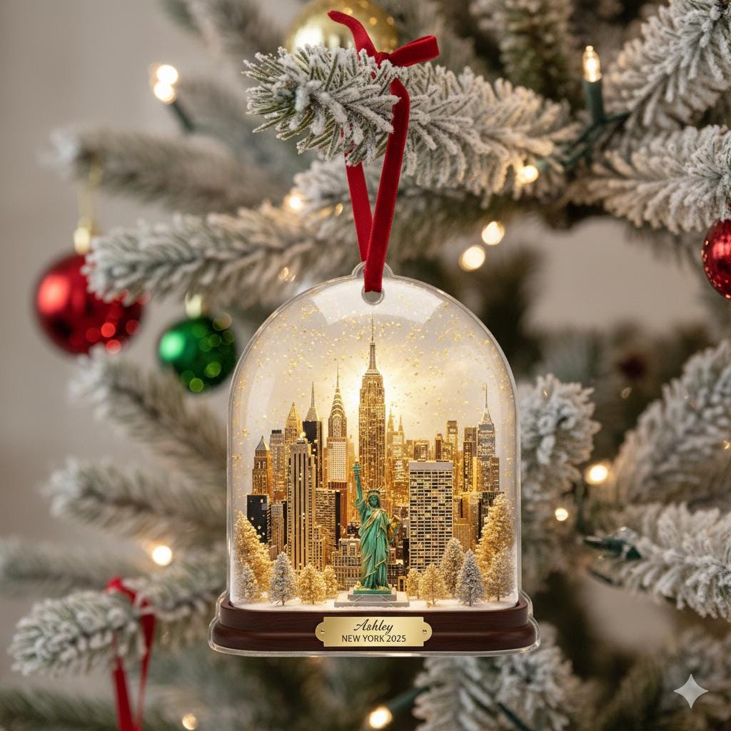 Custom New York Ornament, Travel Keepsake City Ornament, Skyline Statue of Liberty Decor image 4