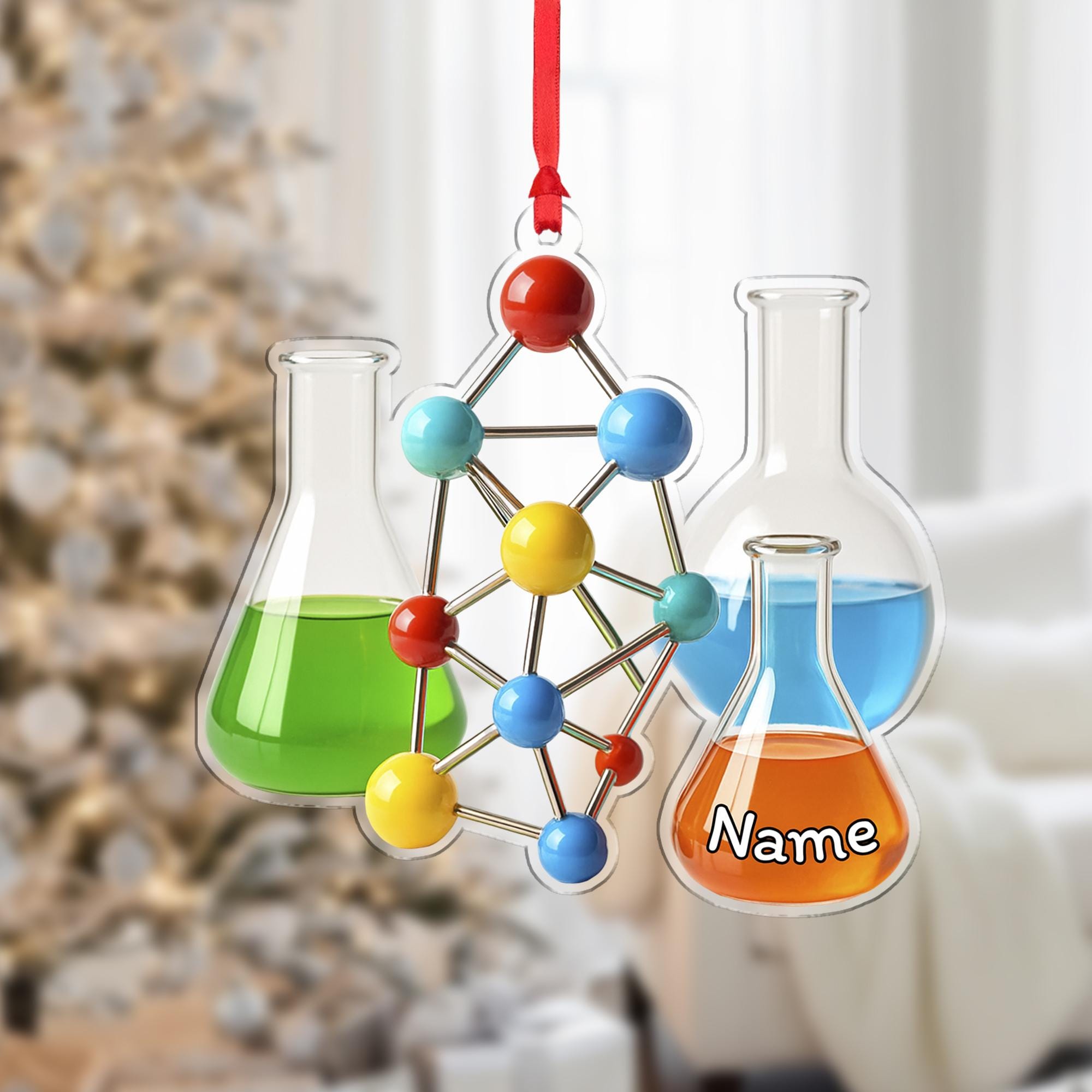 Custom Science Ornament, Chemistry Lab Ornament, Personalized Molecule and Beaker Decor image 1