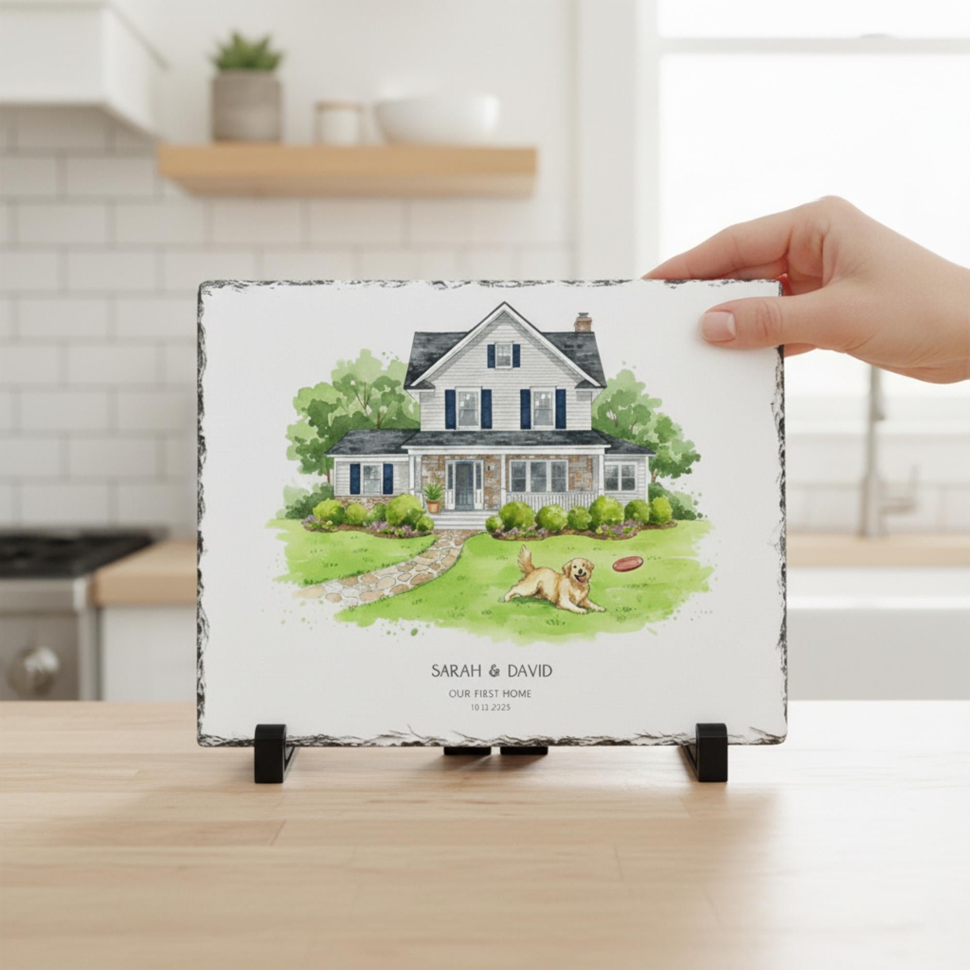 Custom House Illustration Stone Plaque – Personalized New Home Decor image 2