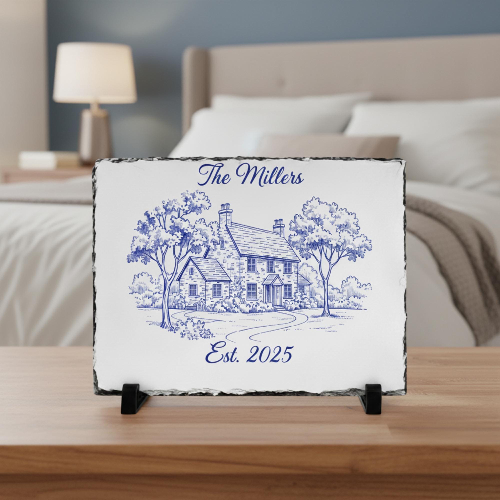 Custom House Illustration Stone Plaque – Personalized New Home Decor image 2