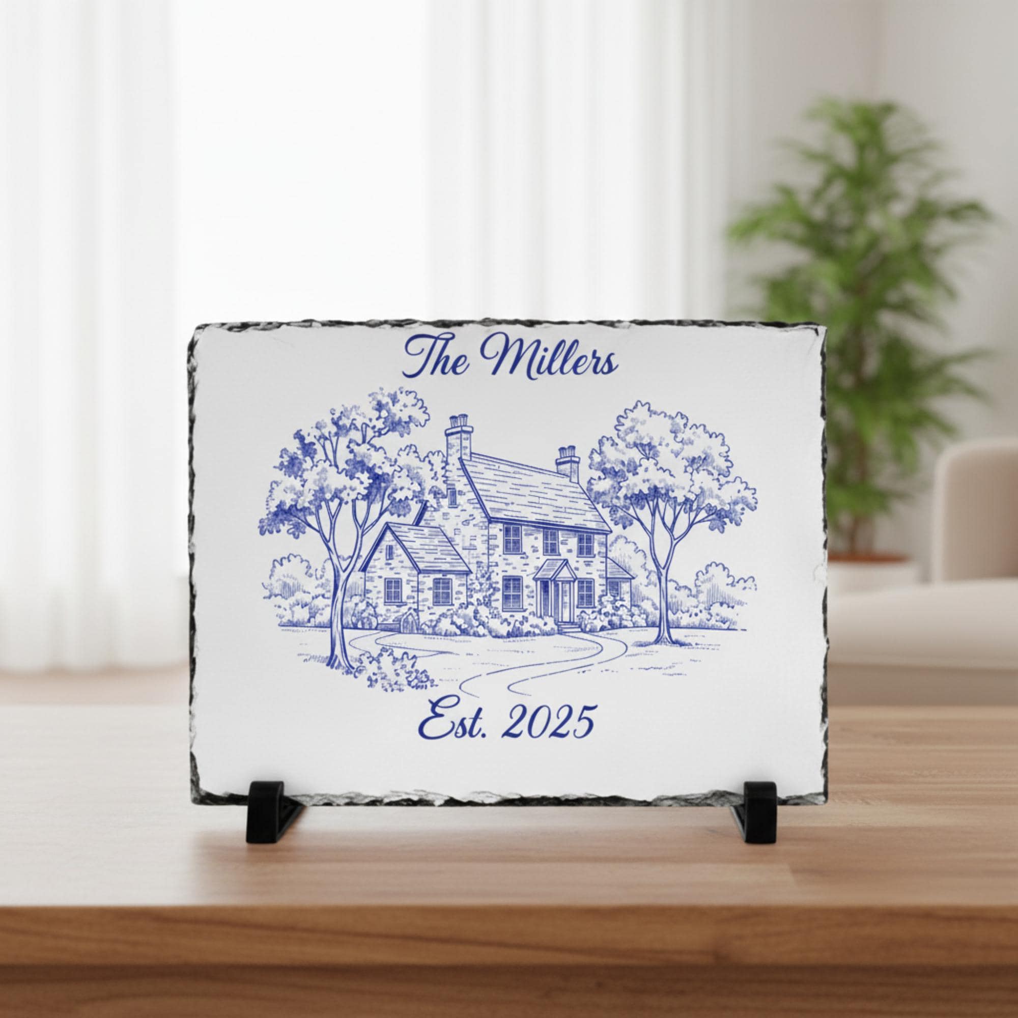 Custom House Illustration Stone Plaque – Personalized New Home Decor image 1