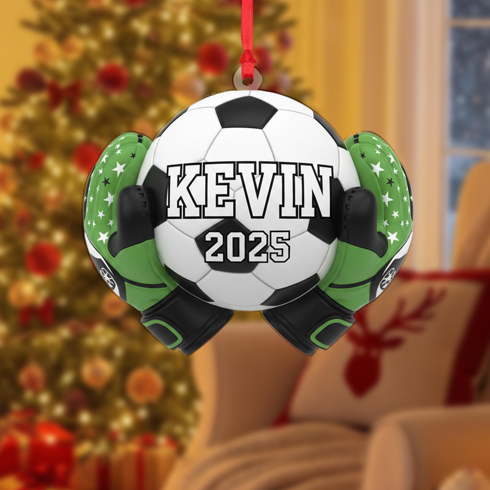 Personalized Soccer Goalie Ornament with Ball and Gloves Design, Custom Name and Year image 1