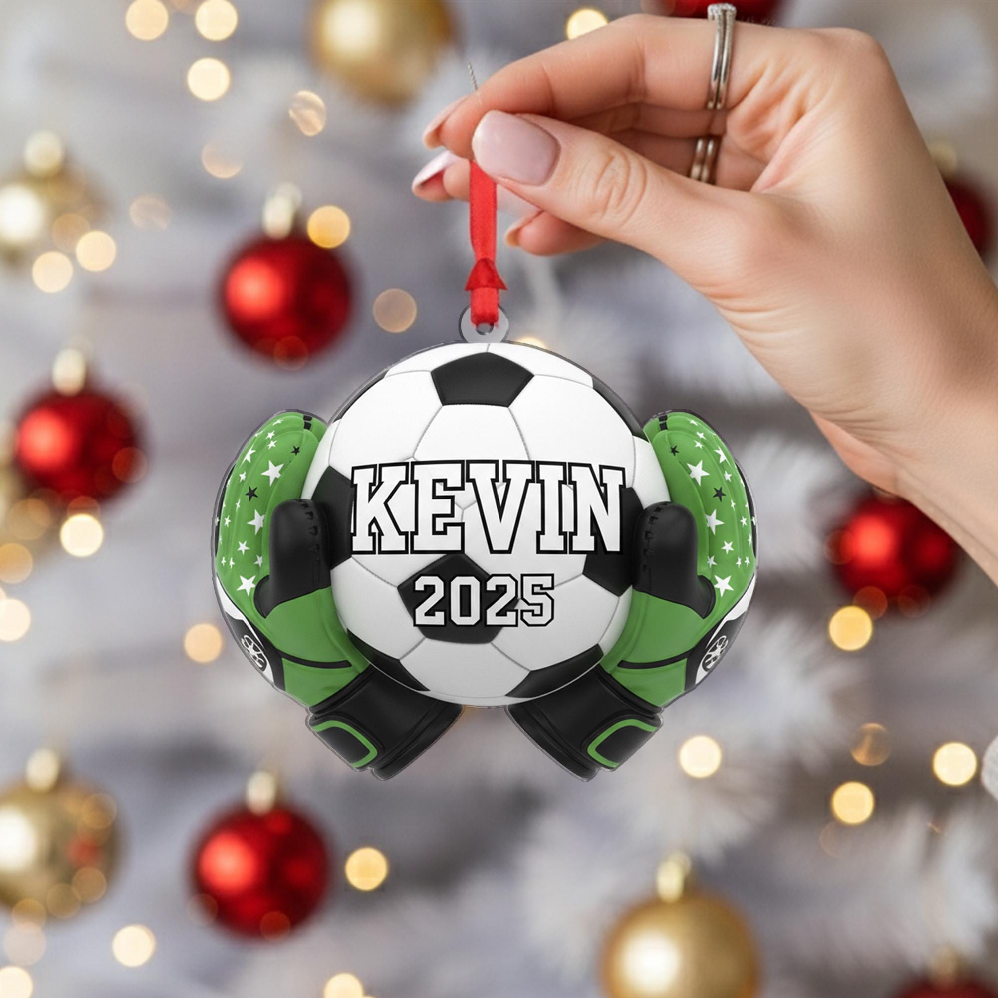Personalized Soccer Goalie Ornament with Ball and Gloves Design, Custom Name and Year image 4