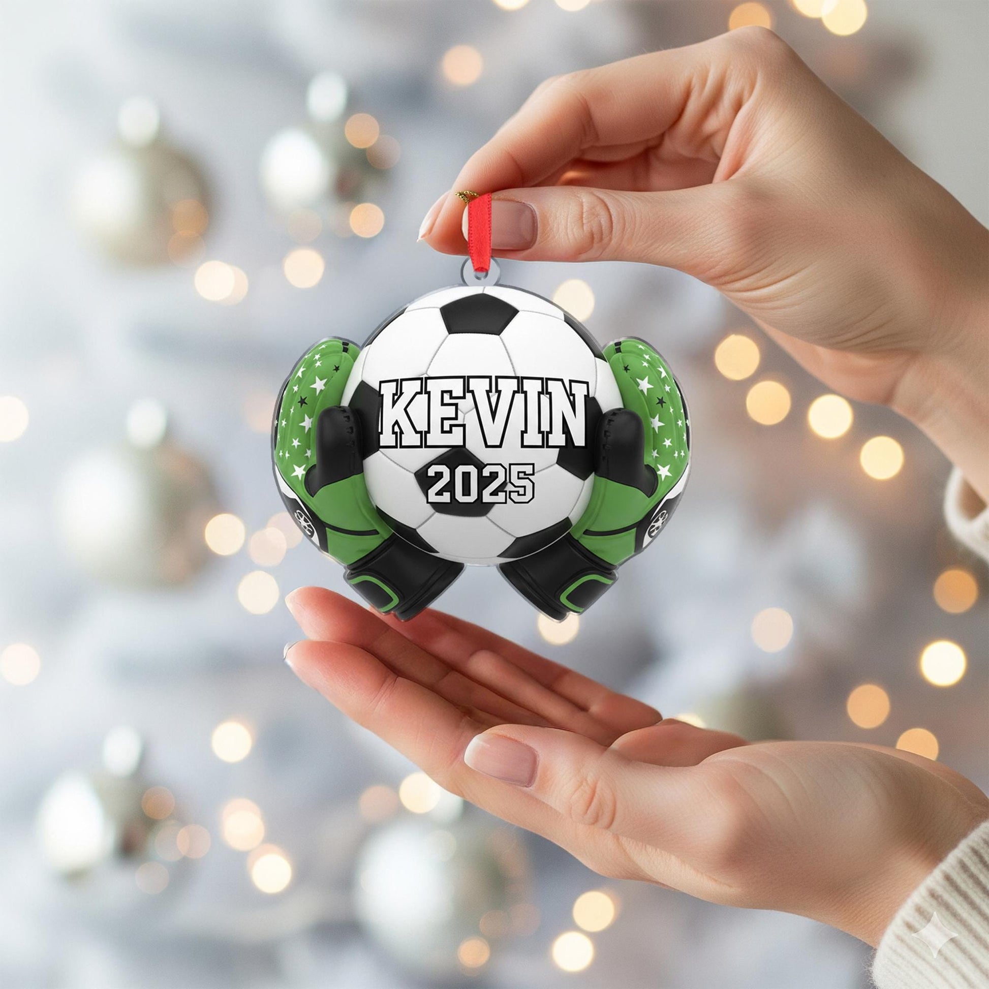 Personalized Soccer Goalie Ornament with Ball and Gloves Design, Custom Name and Year image 6