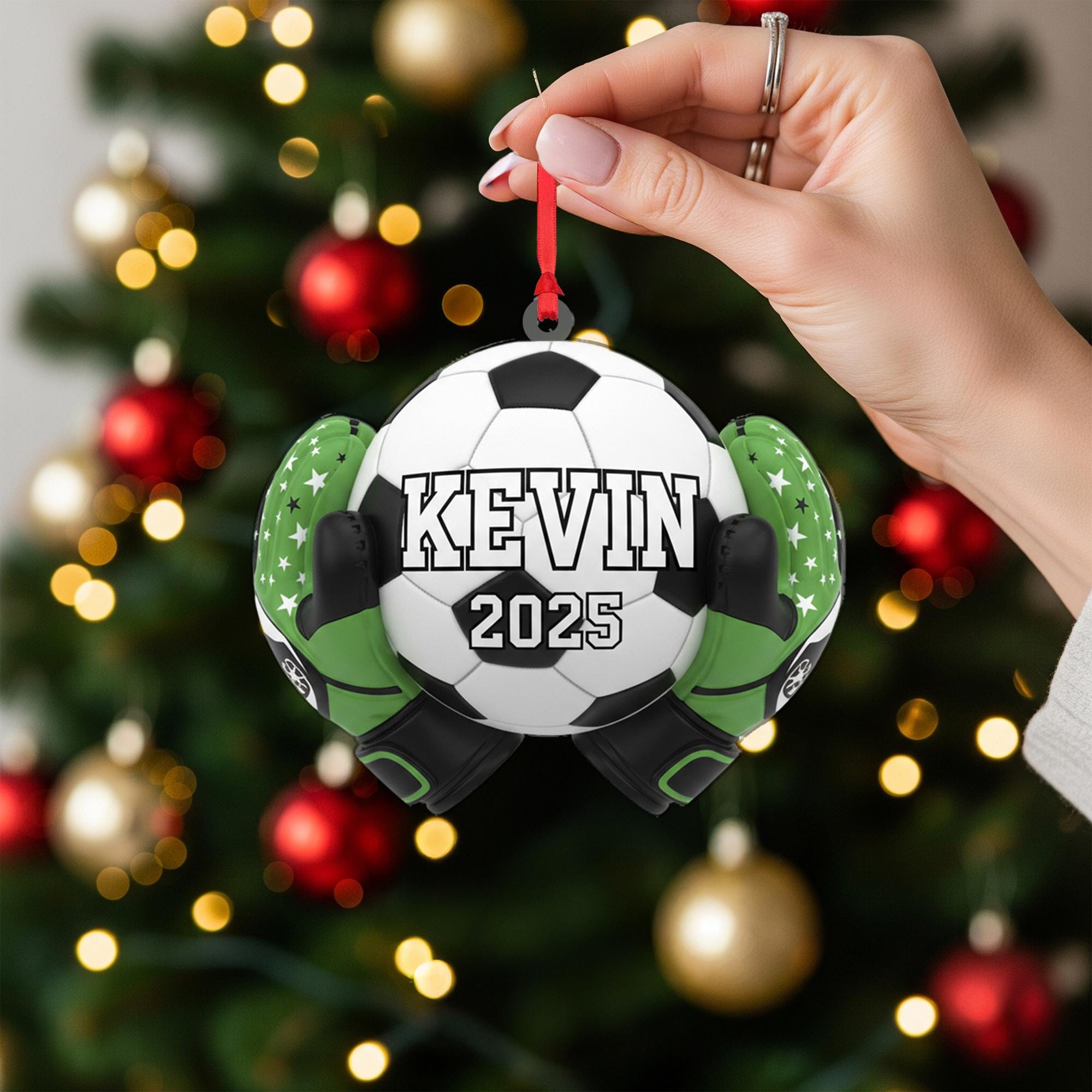 Personalized Soccer Goalie Ornament with Ball and Gloves Design, Custom Name and Year image 3