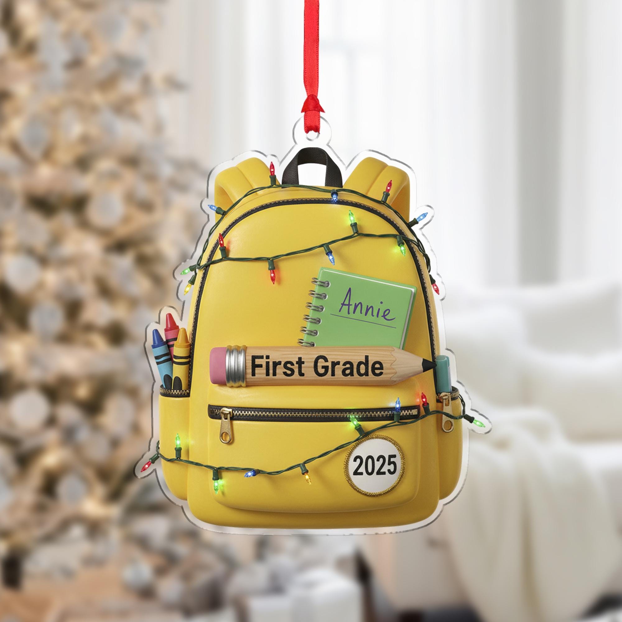 Personalized School Backpack Ornament with Grade Label and Custom Name and Year image 2