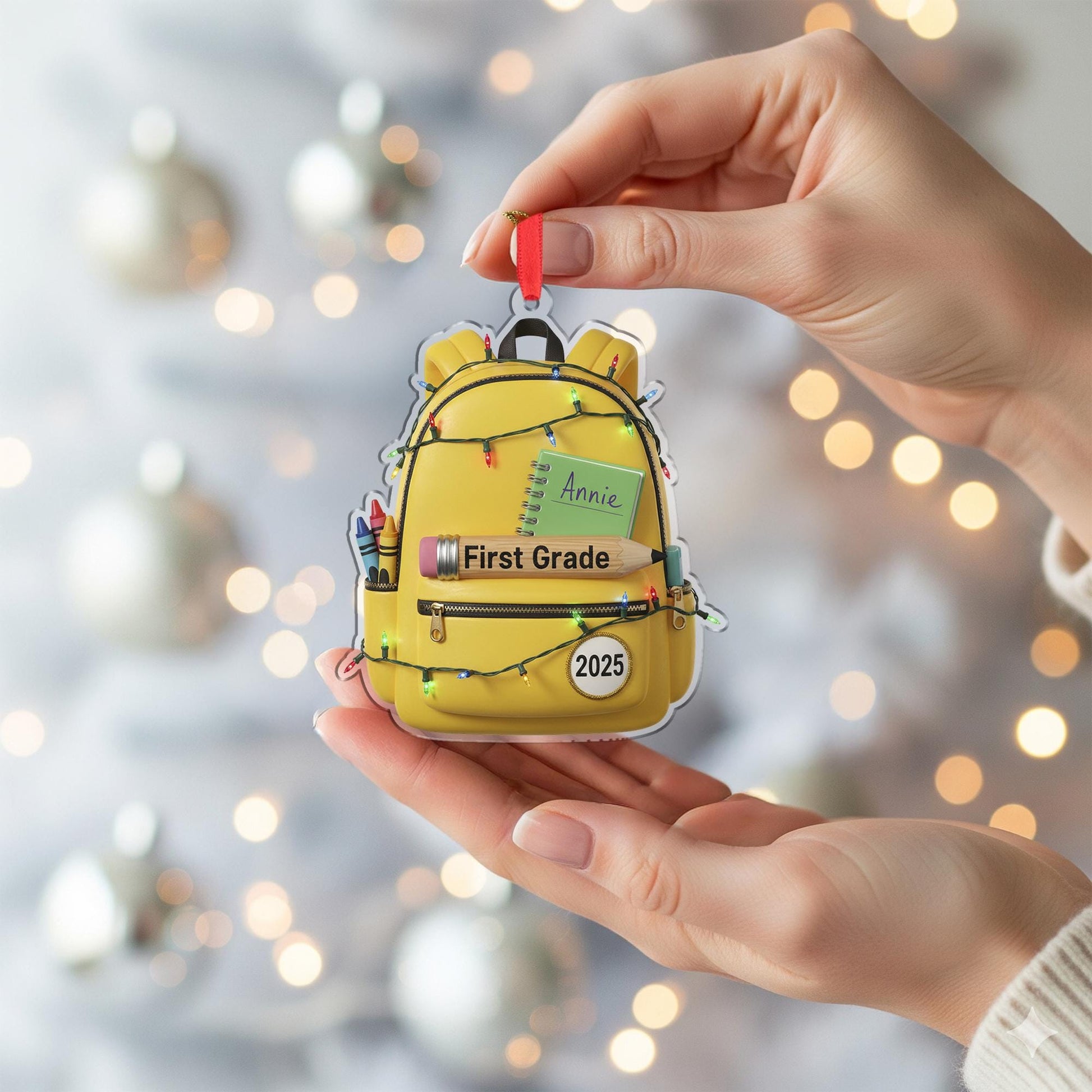 Personalized School Backpack Ornament with Grade Label and Custom Name and Year image 4