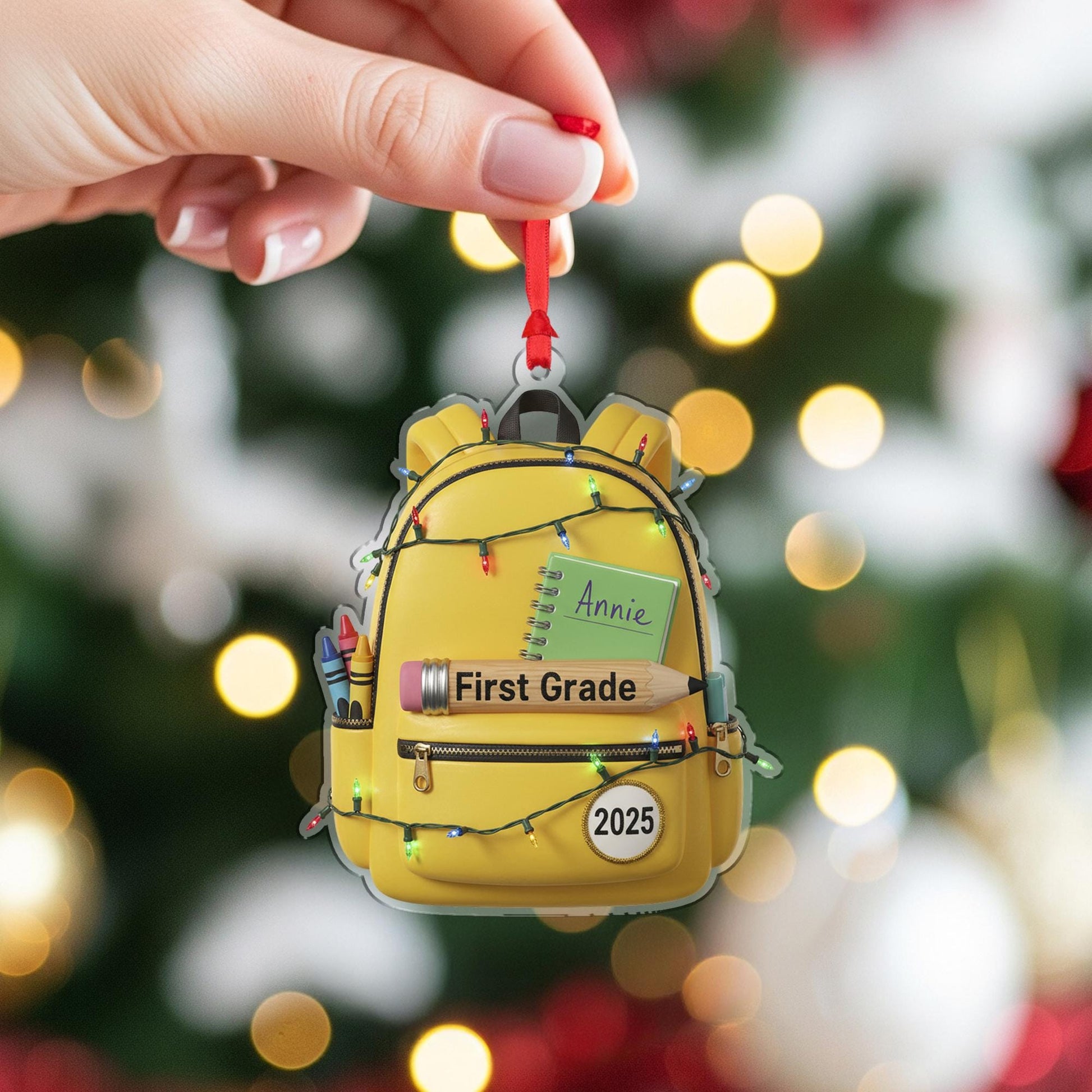 Personalized School Backpack Ornament with Grade Label and Custom Name and Year image 6