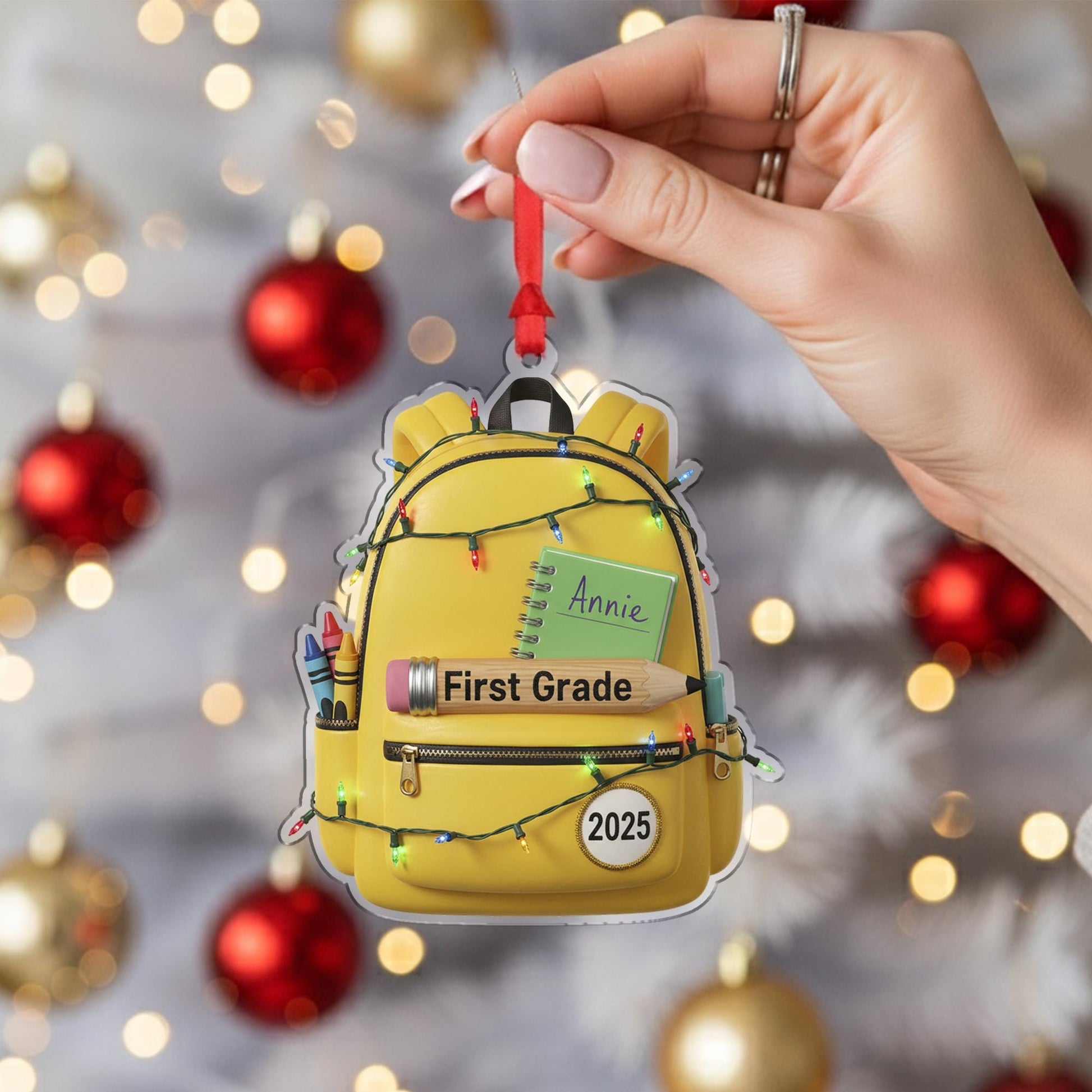 Personalized School Backpack Ornament with Grade Label and Custom Name and Year image 5