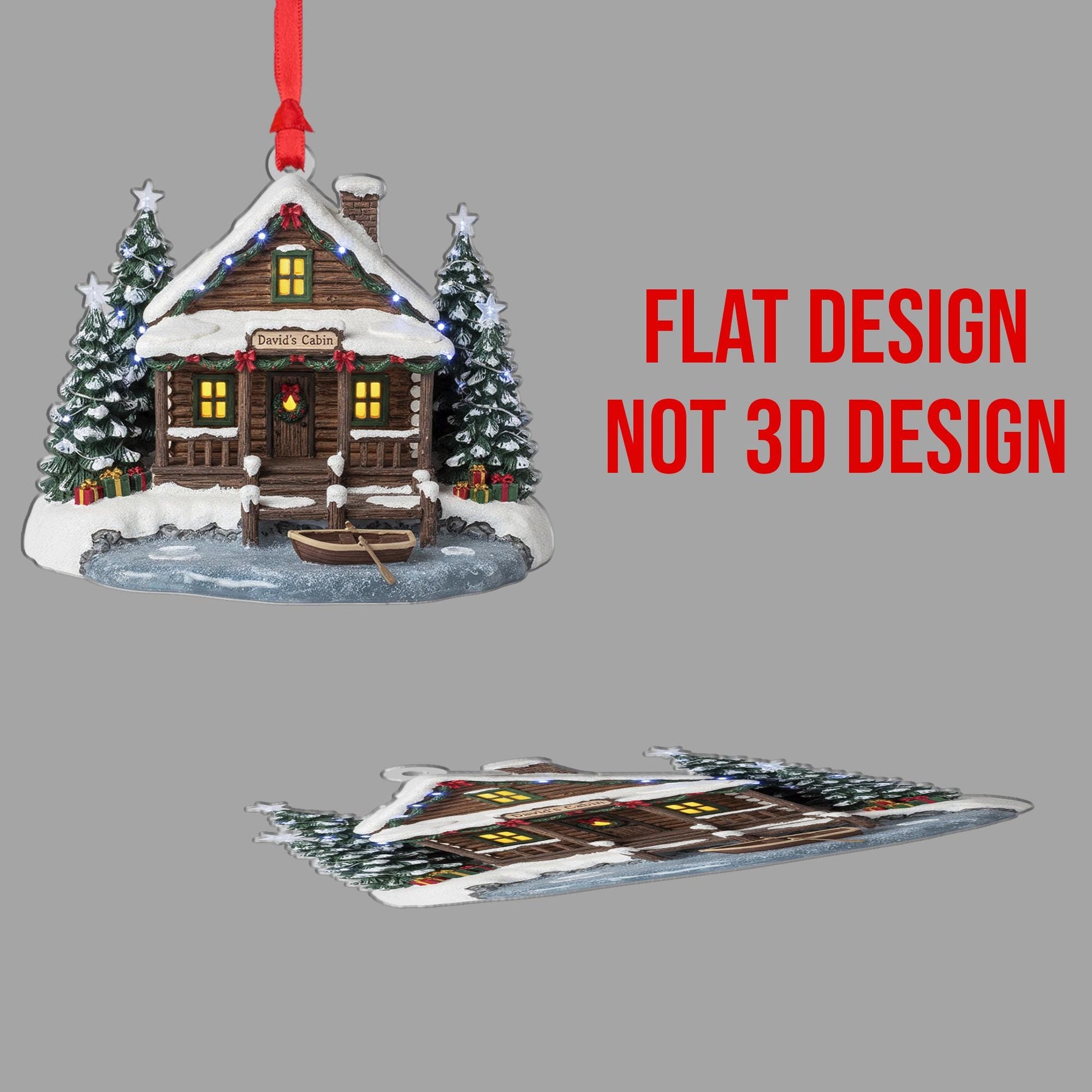 Rustic Log Cabin Ornament: Personalized Christmas Decor, Snowy Cabin Keepsake image 3