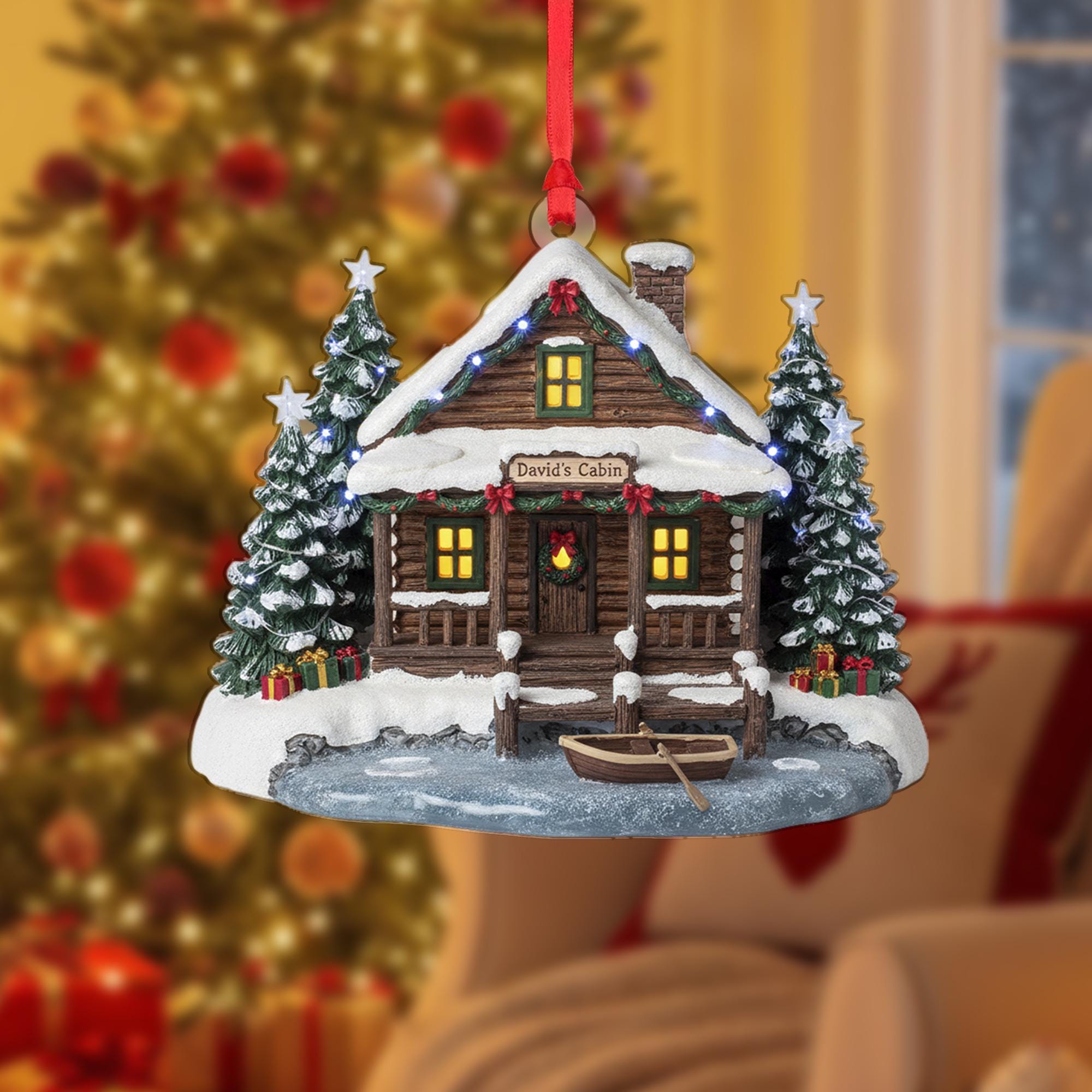 Rustic Log Cabin Ornament: Personalized Christmas Decor, Snowy Cabin Keepsake image 2