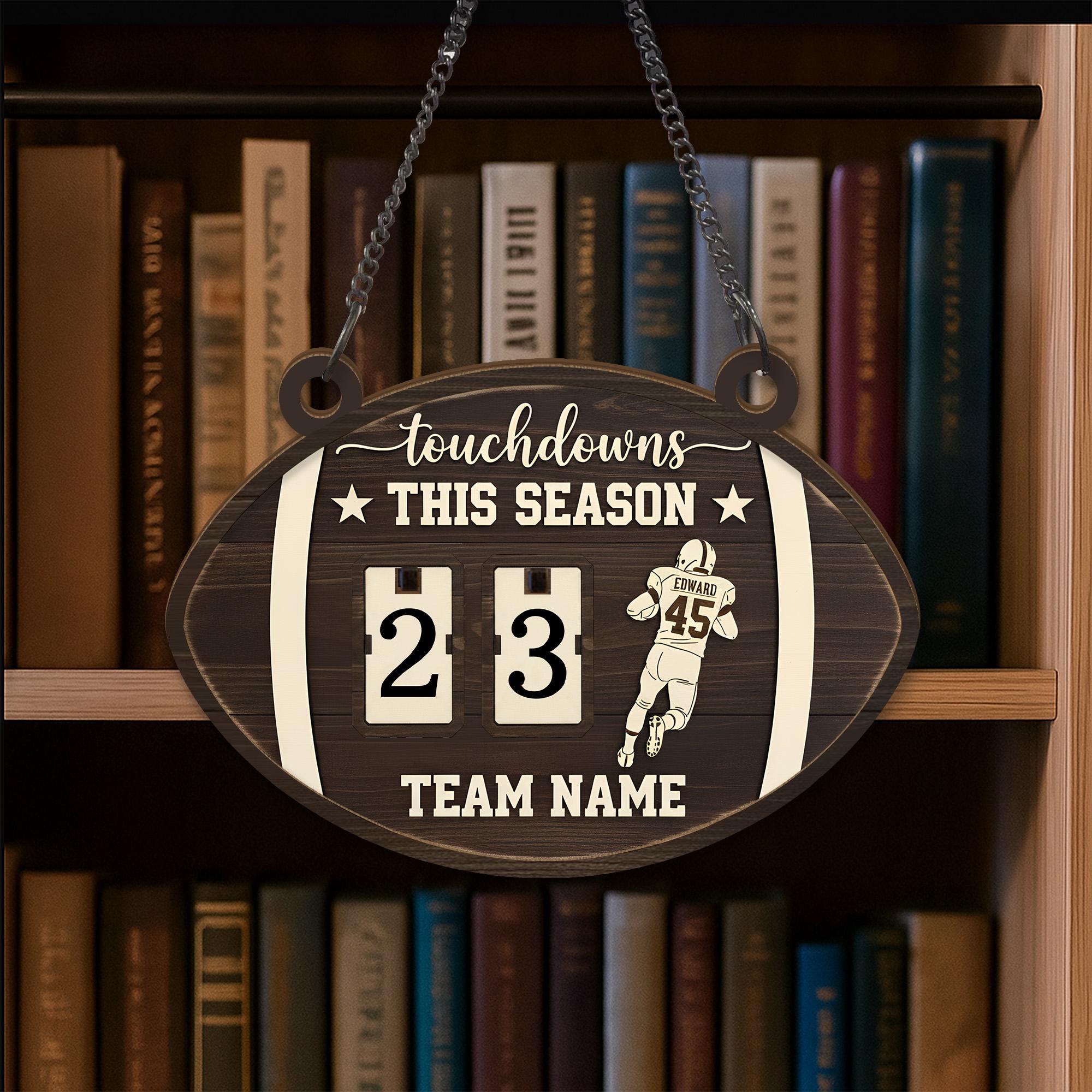 Personalized Football Touchdown Tracker Sign with Season Score Counter, Custom Name & Number Player Design image 2